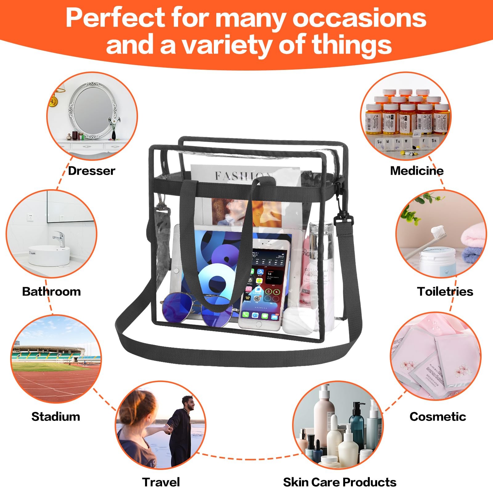 Clear Tote Bag Stadium Security Approved, See Through Clear Handbag Purse Bag…