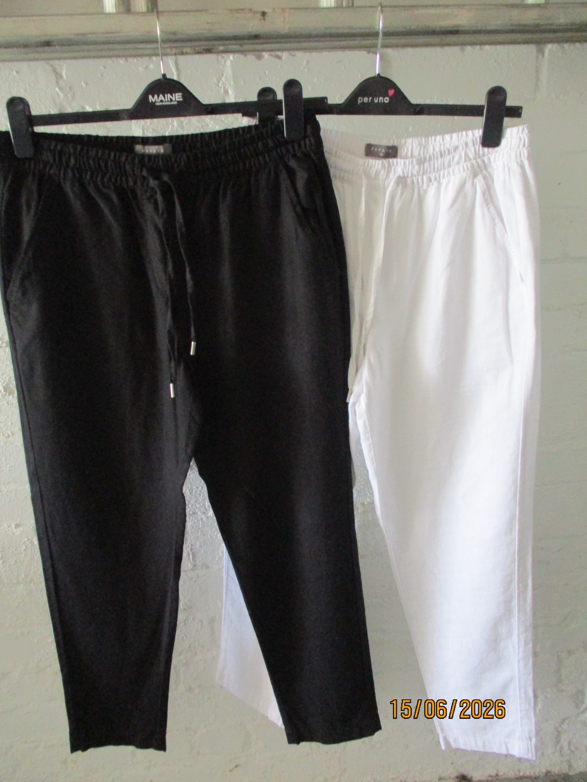 2 pairs Matalan linen mix white and black trousers size 12 (big for size) USED