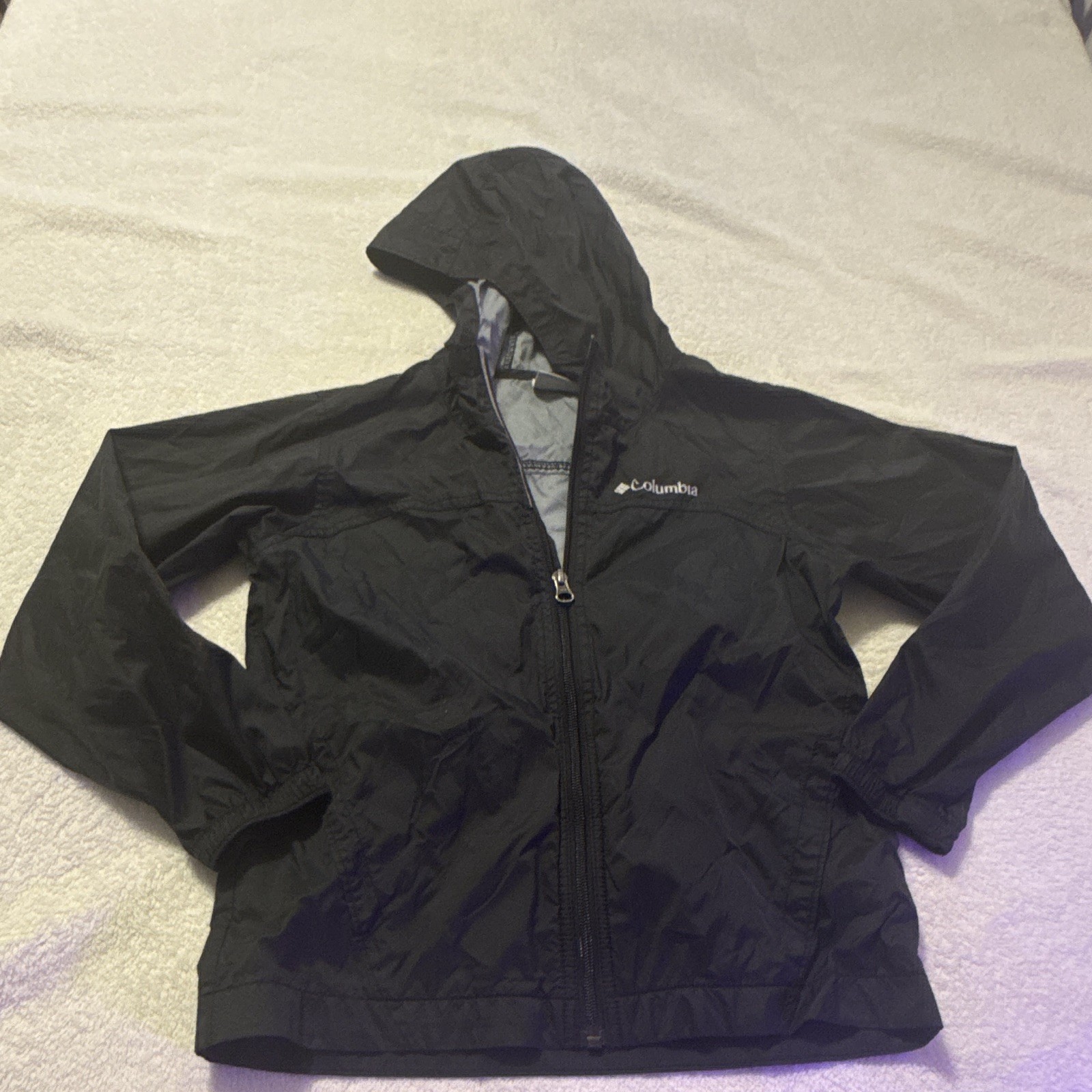 Columbia Youth Small Hooded Full Zip Windbreaker Jacket Black