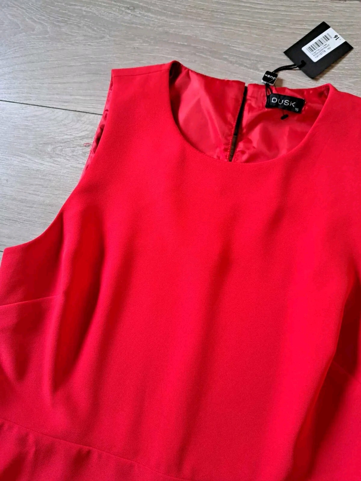 Dusk By Roman Red Stretch Sleeveless Peplum Hem Dress Smart Occasion Office UK16