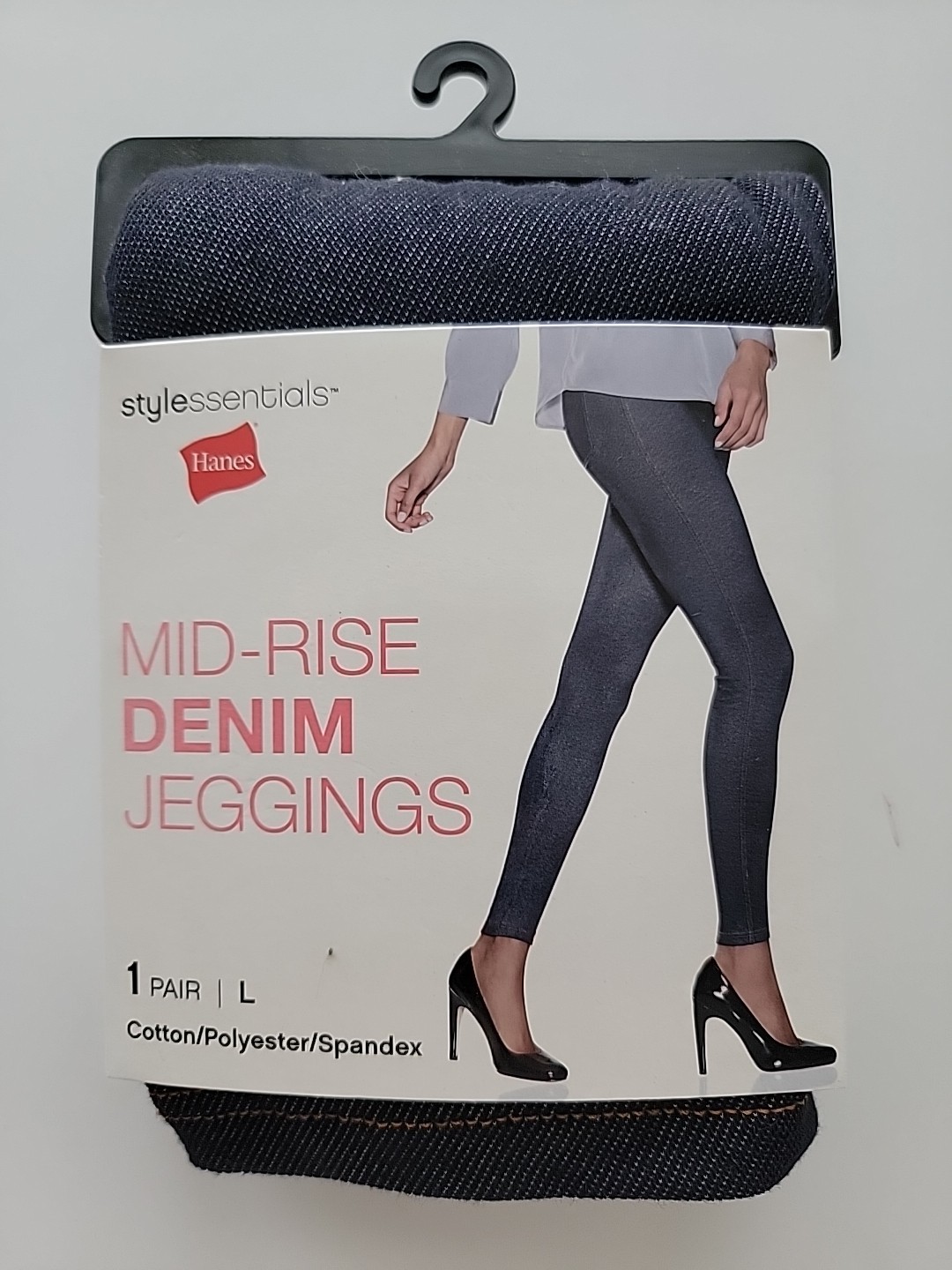 New HANES STYLE ESSENTIALS MID-RISE DARK BLUE DENIM JEGGINGS Sz L