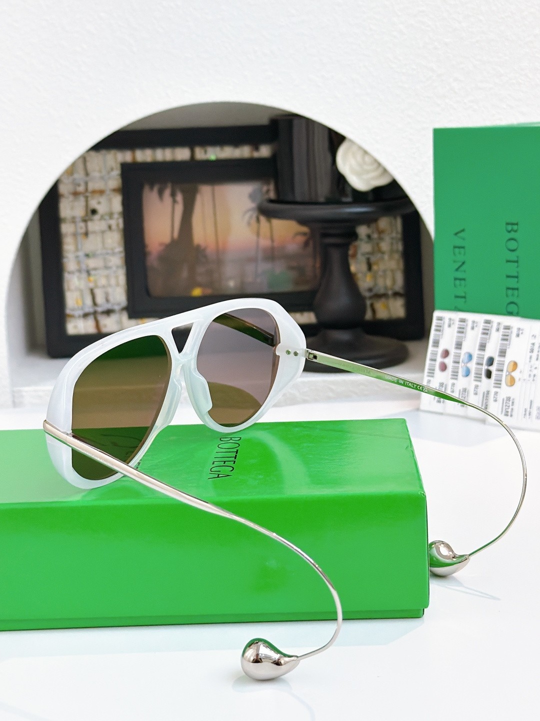 BOTTEGA VENETA BV1273S White Silver / Brown Size 180 Sunglasses New w/ Case