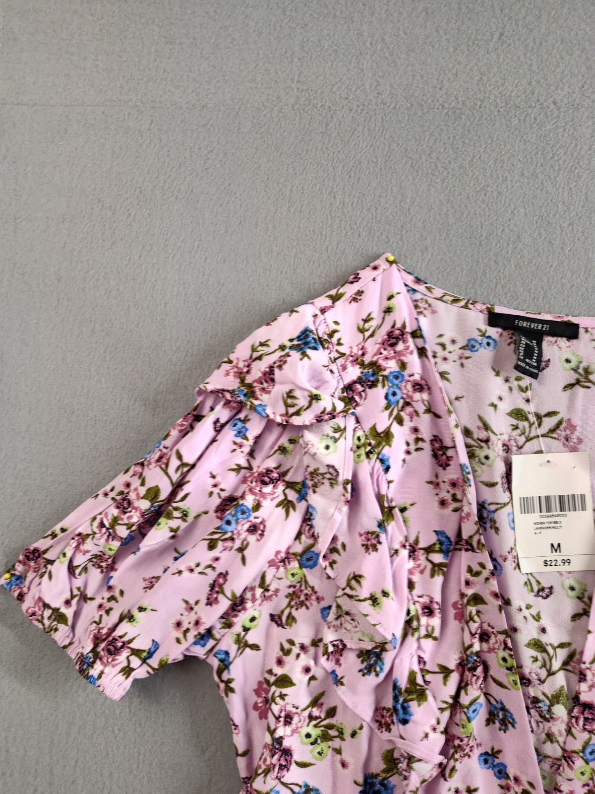 Forever 21 Women Romper M Purple Floral Ruffle Puff Sleeve V Neck Summer Casual
