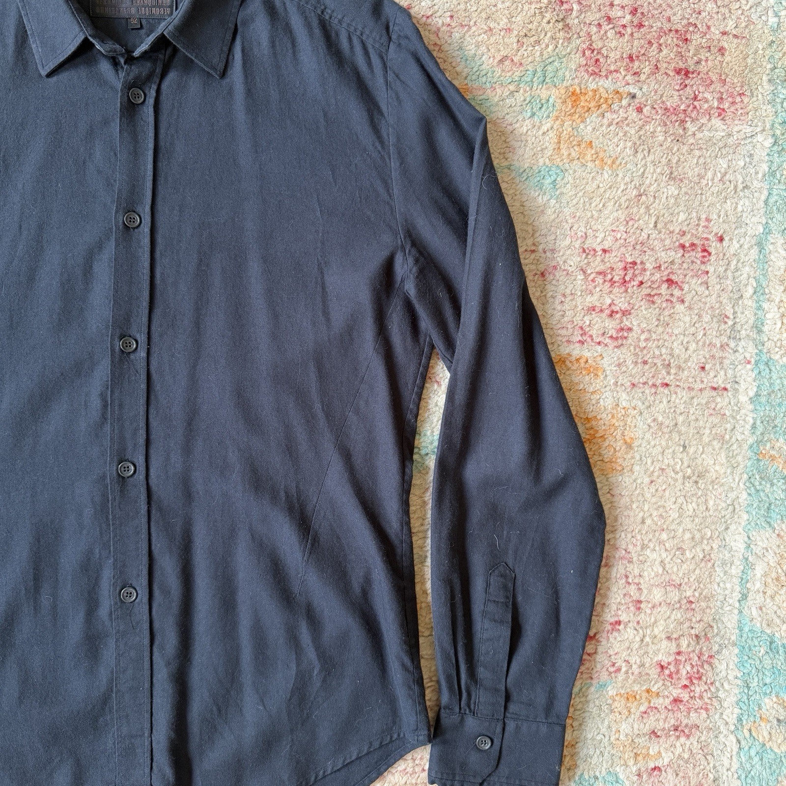 Veronique Branquinho Men’s 52 Black Solid Wool Cotton Woven LS Button-Up Shirt
