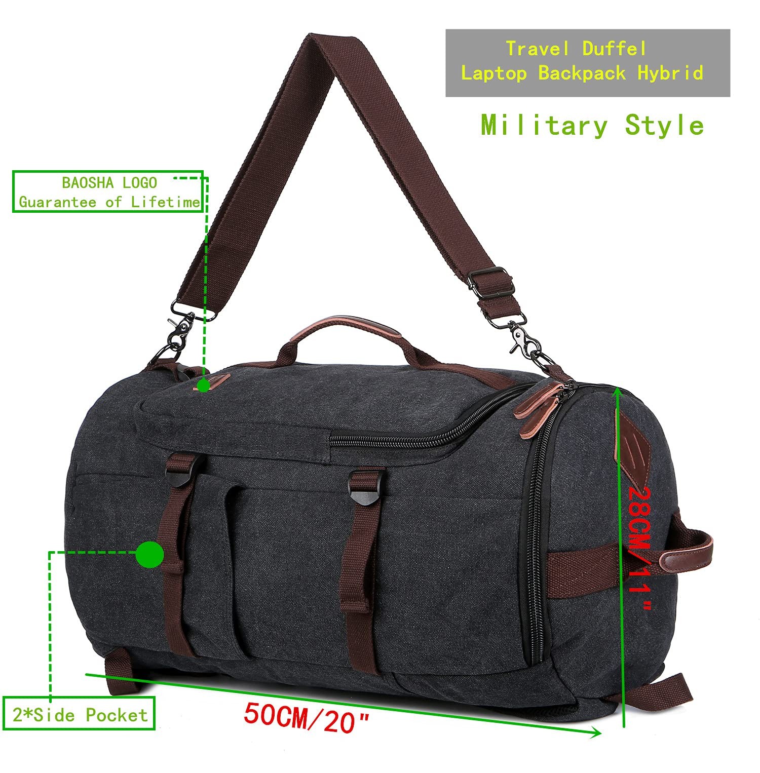 Canvas Weekender Travel Duffel Backpack Hybrid Hiking Rucksack Laptop Backpac…