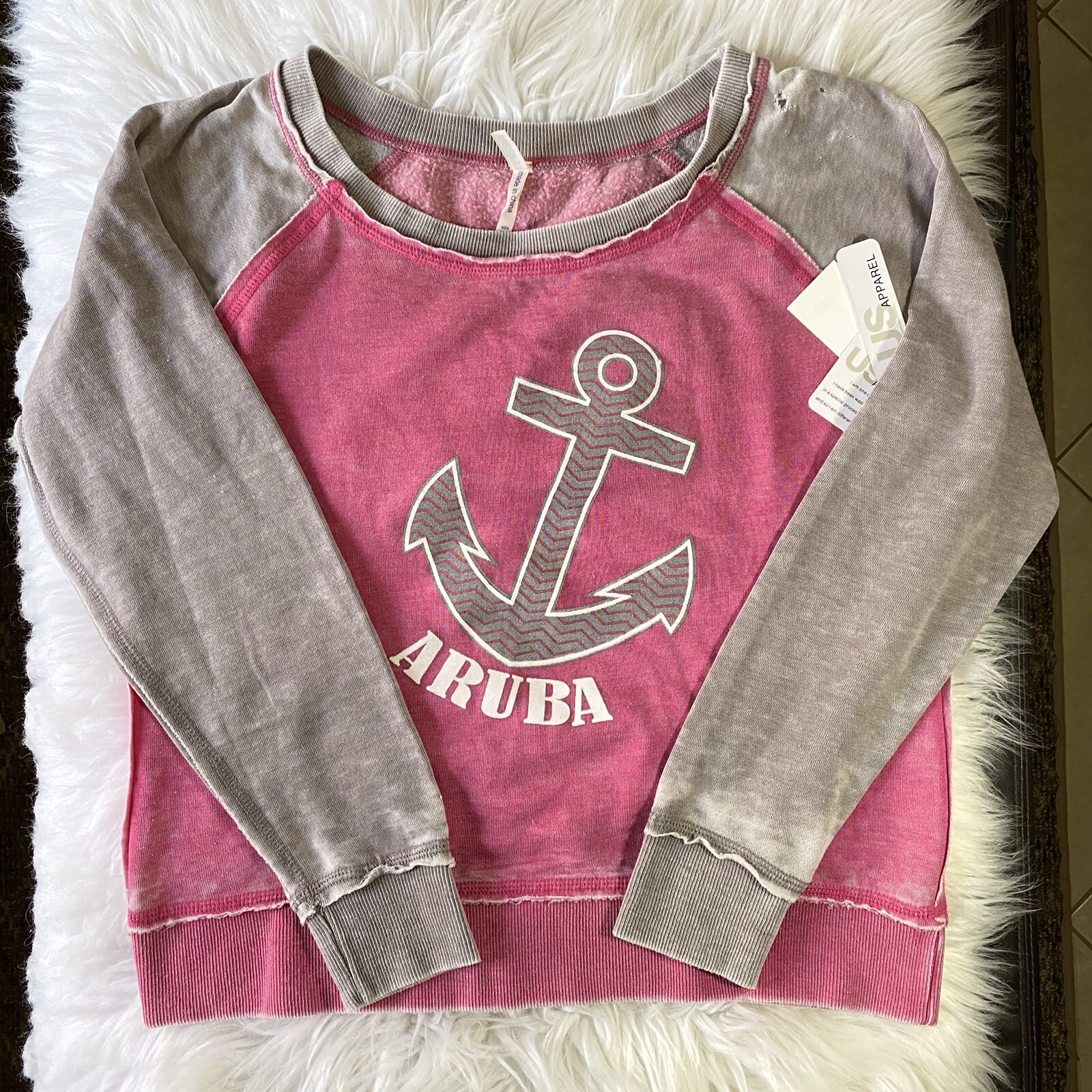 U.S. Apparel NWT Aruba Anchor Pink & Gray Soft Sweater Medium ⚓️