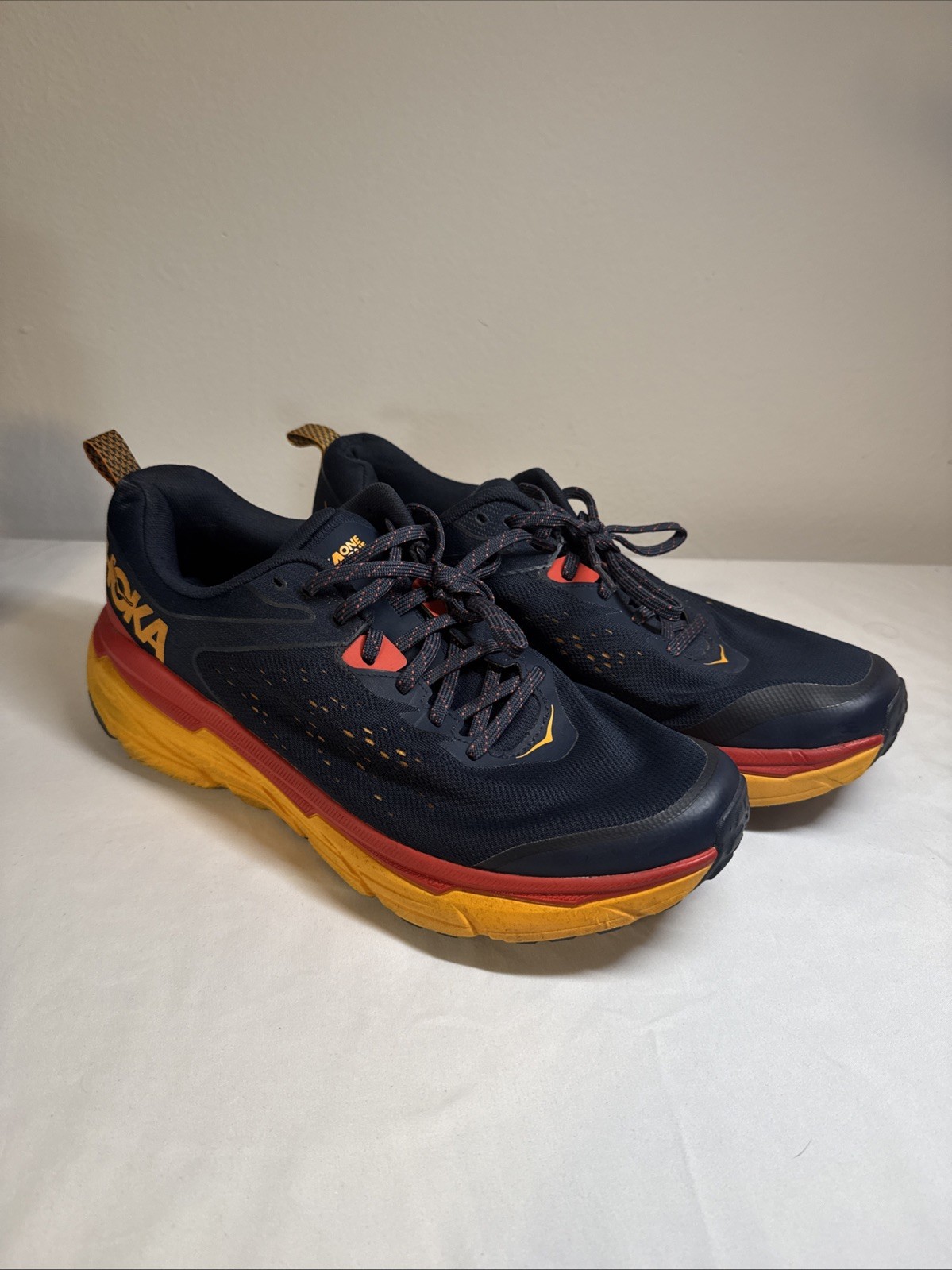 Hoka One One Challenger ATR 6 Mens 11.5 D Navy Blue Orange Red Athletic Shoes