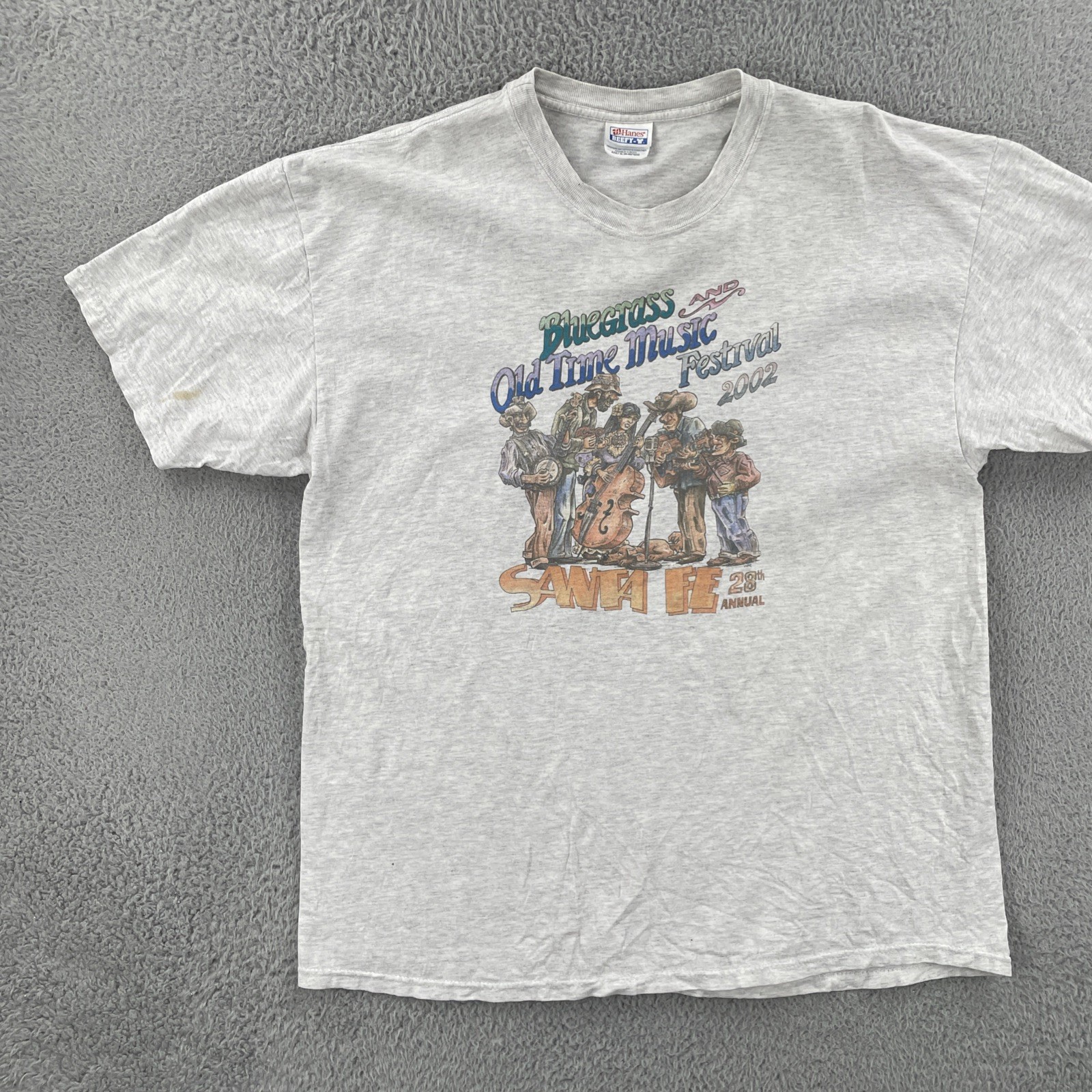 Vintage Hanes Beefy-T Men’s XL Gray T Shirt 2002 Santa Fe NM Bluegrass Festival