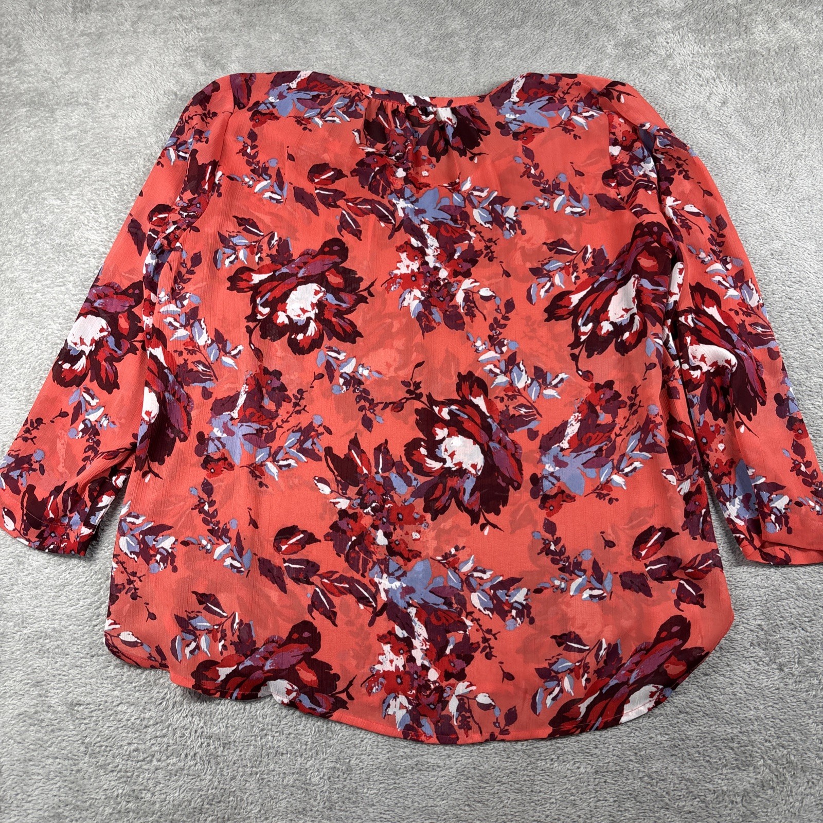 Lucky Brand Multicolor Floral Print Lace-Up Neckline Semi-Sheer Top Shirt Size L