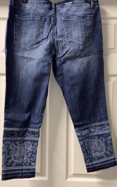 Laurie Felt Classic Denim Printed Stiletto Crop Jeans with Drop Hem Size 16