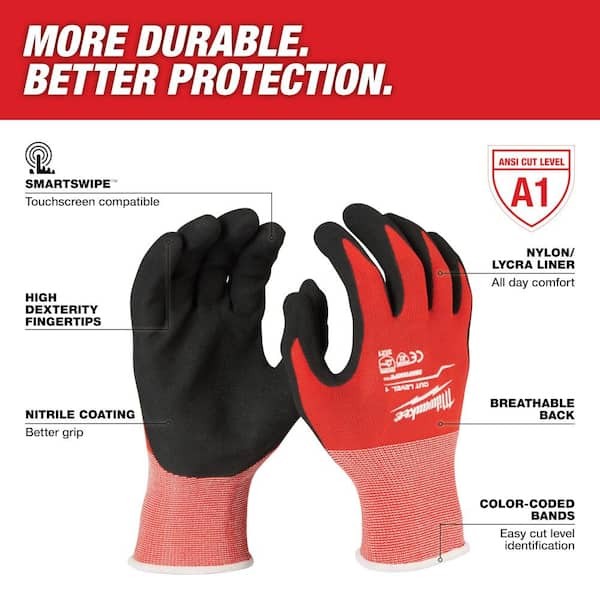 MILWAUKEE Medium Red Nitrile Level 1 Cut Resistant Dipped Work Gloves (12-Pack)