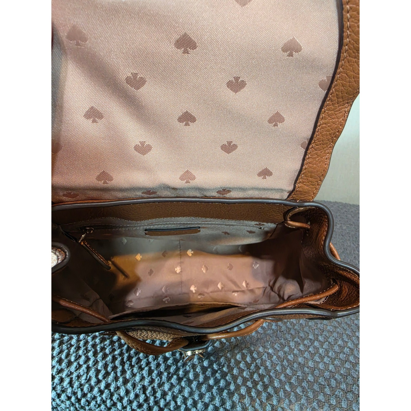 Kate Spade New York Pebbled Leather Backpack Brown Drawstring Magnetic Flap Bag
