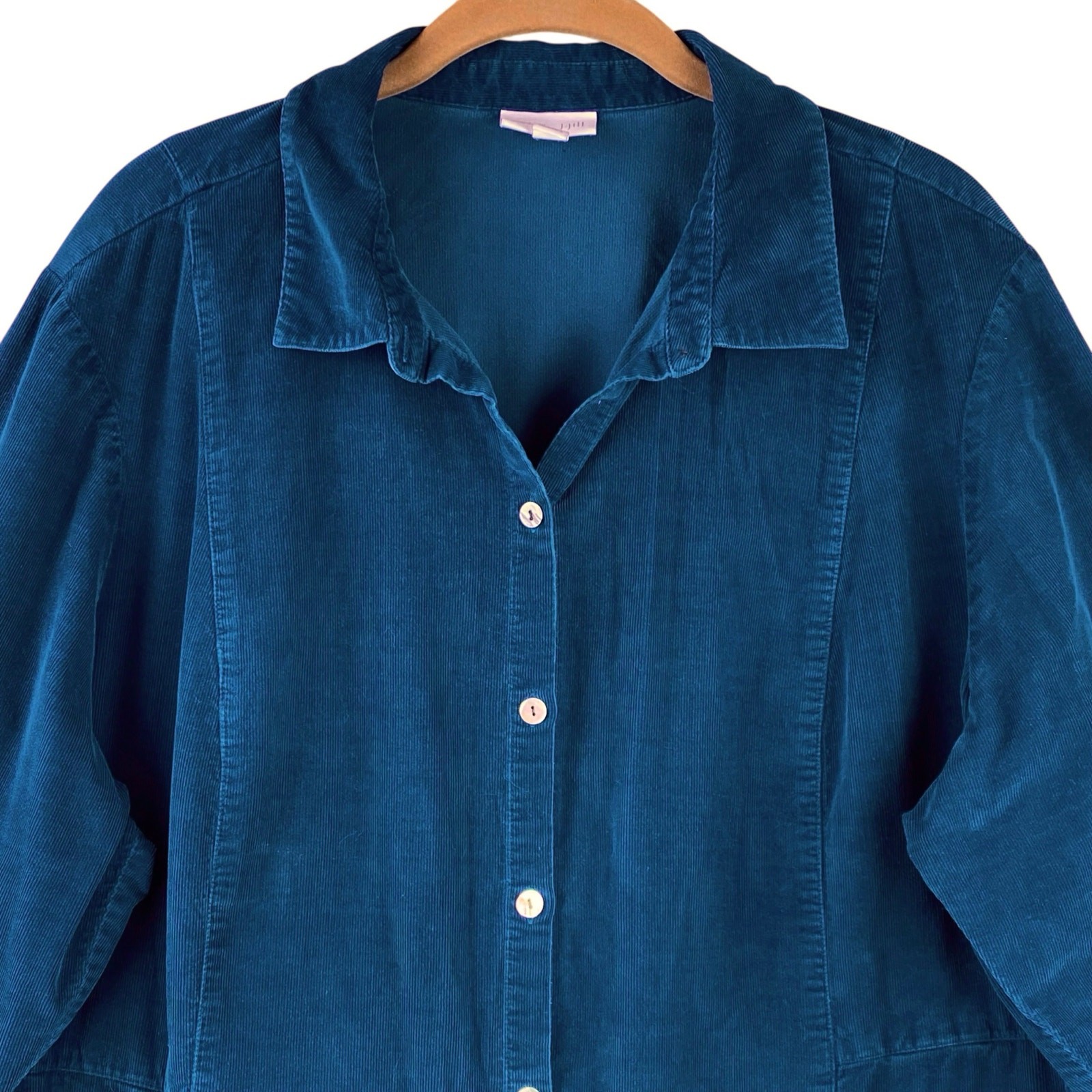 J Jill Corduroy Shirt Tunic Size 2X Teal Lightweight Button Front Cotton