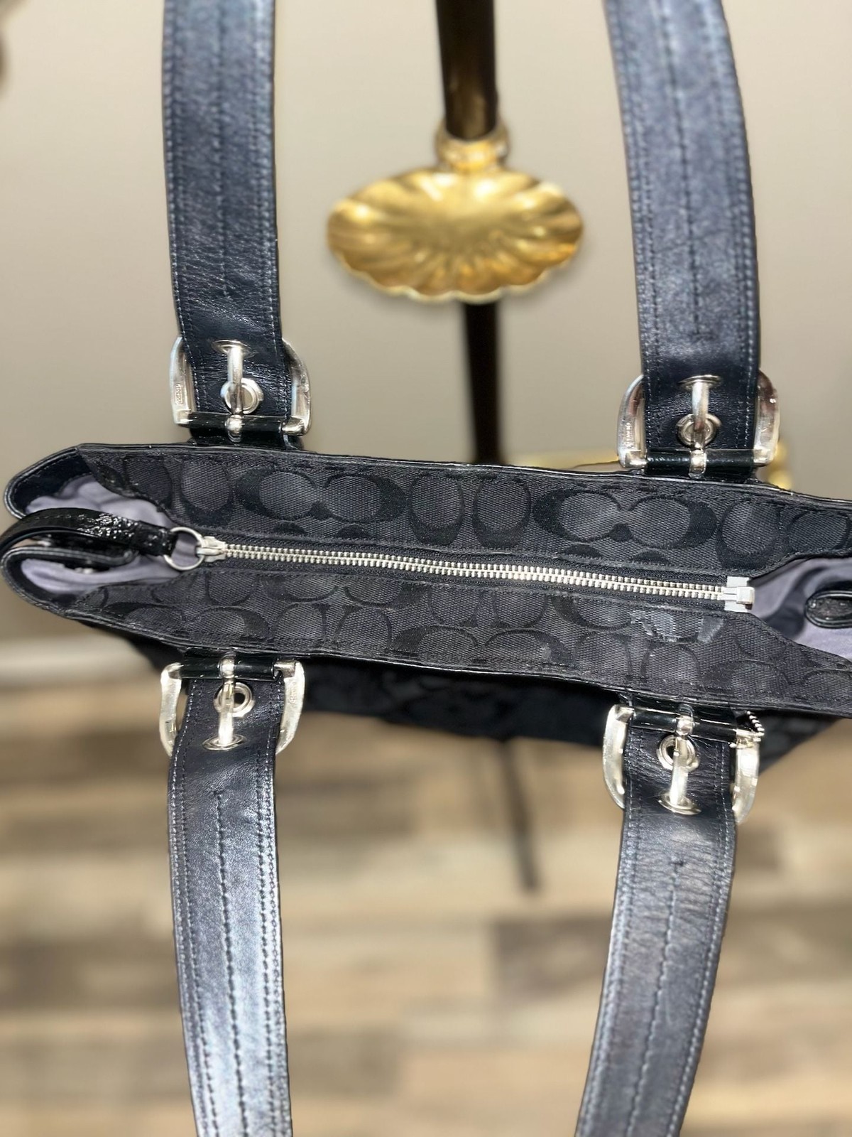 Coach Signature Black Monogram Tote Bag