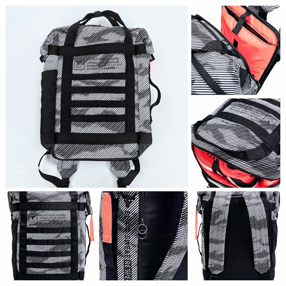 Under Armour Project Rock Backpack Duffle Bag Black White UA Storm 1364189 NWT