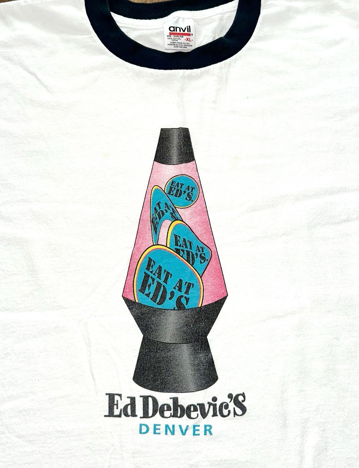 Rare Vintage 90s ED DEBEVIC’S Ringer T-Shirt Mens XL Lava Lamp Denver Anvil Tag