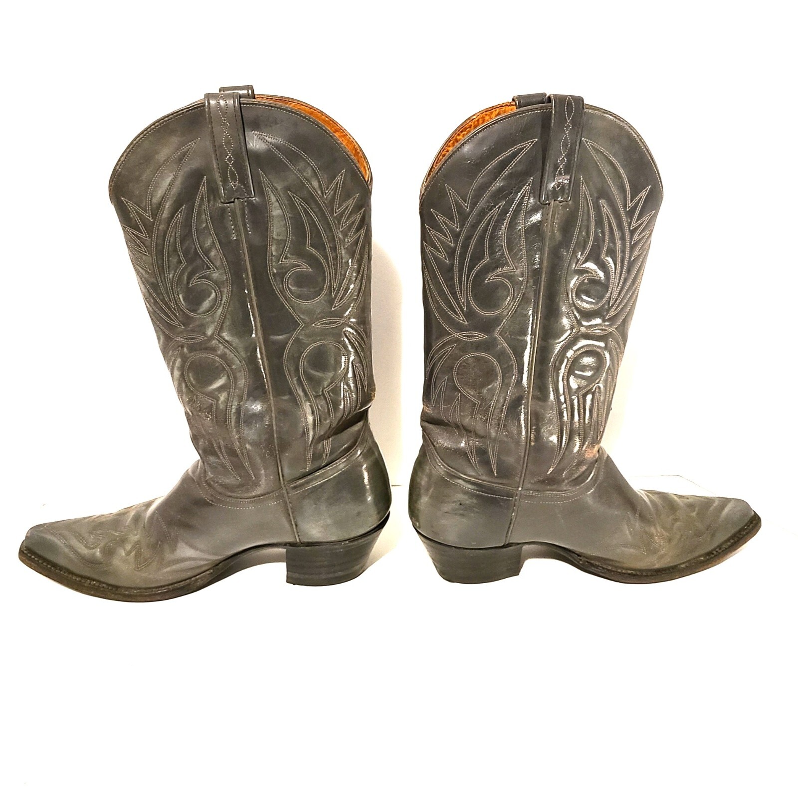 J. CHISHOLM WESTERN LEATHER COWBOY BOOTS MEN’S SIZE 9 D GRAY MADE IN USA