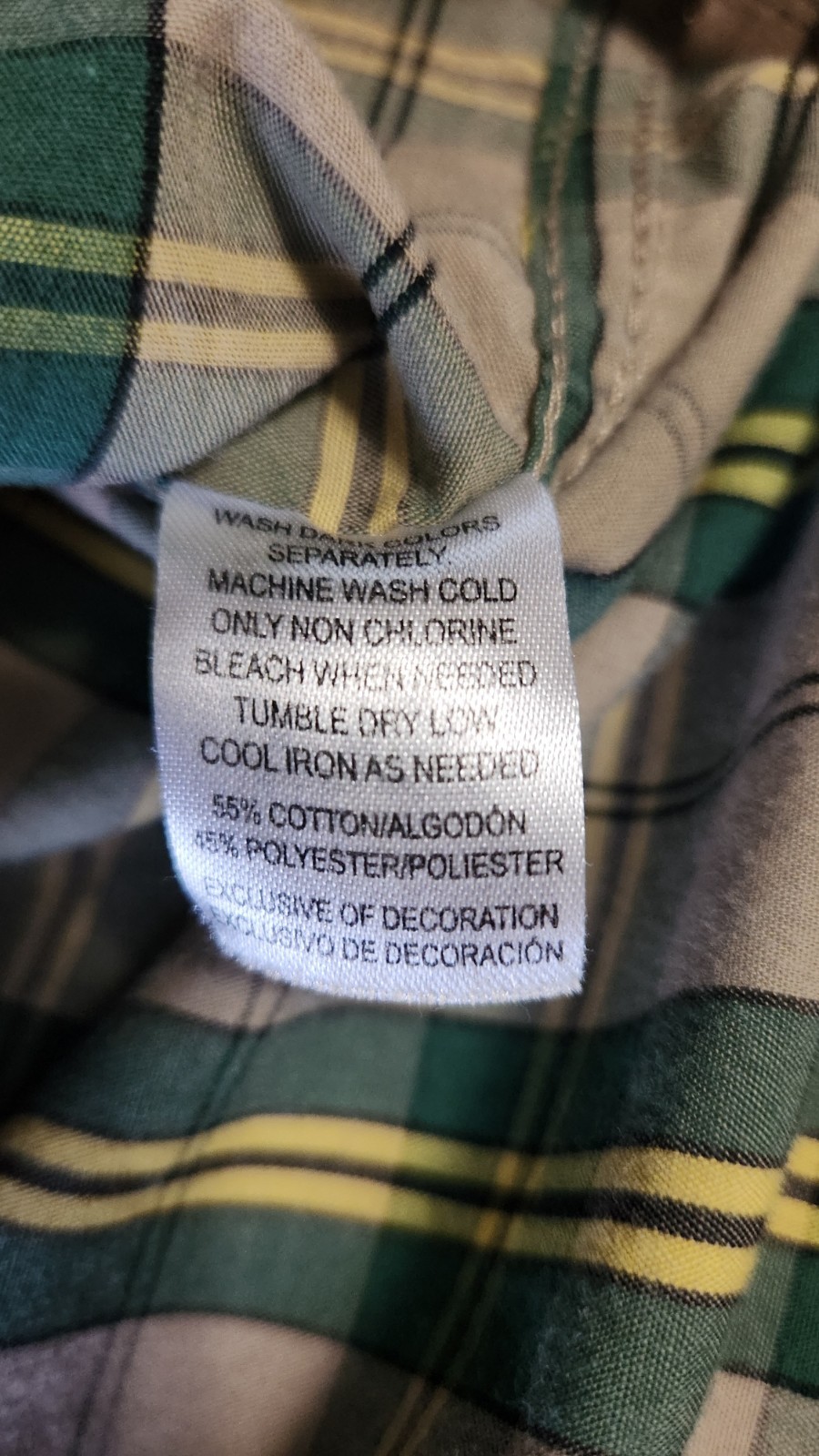 Mossy Oak Men’s L Plaid Cotton Button-Up Shirt Green Yellow Beige Short Sleeve