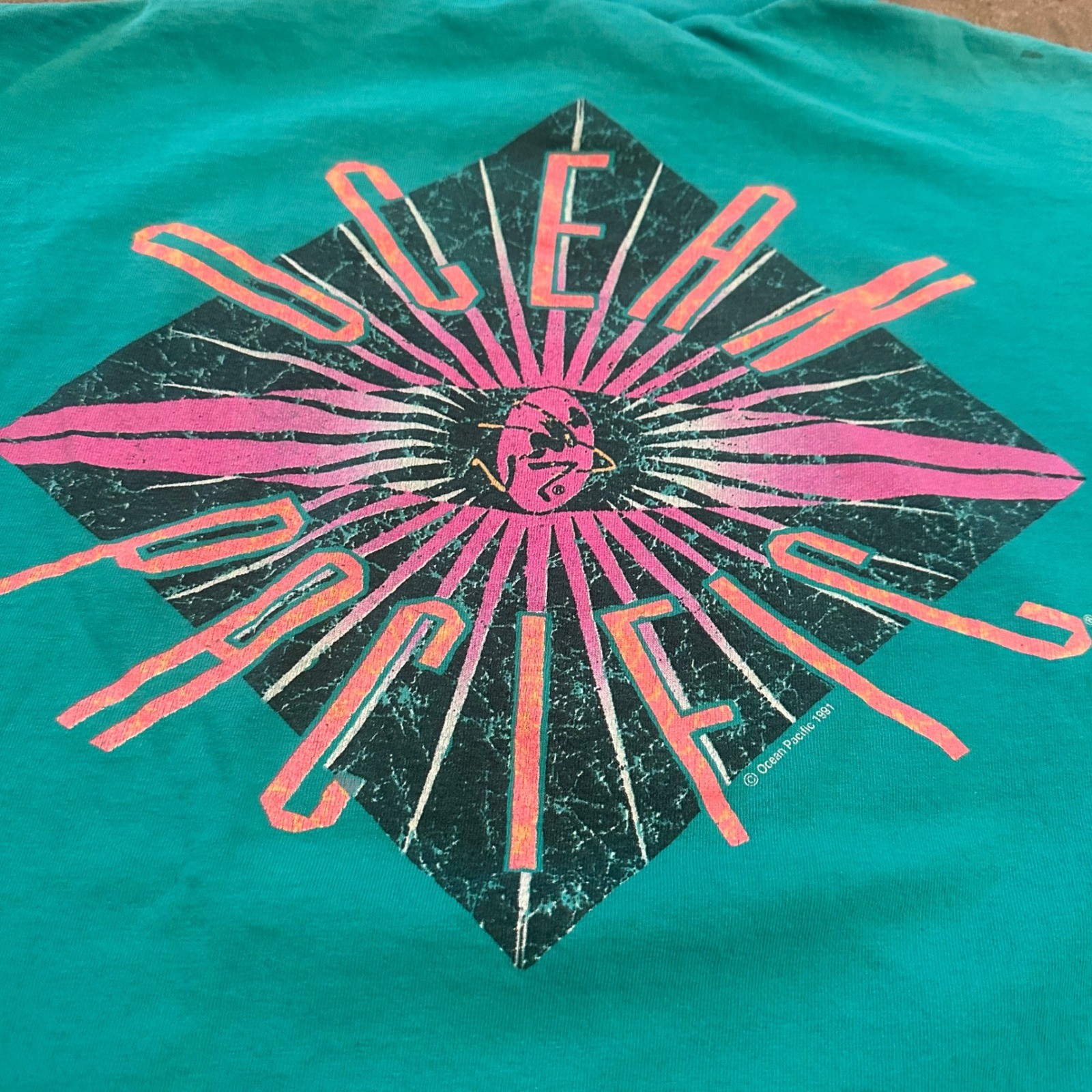 Ocean Pacific T-Shirt Men Large Teal Vintage 1991 Surf Graphic USA Made OP Tee