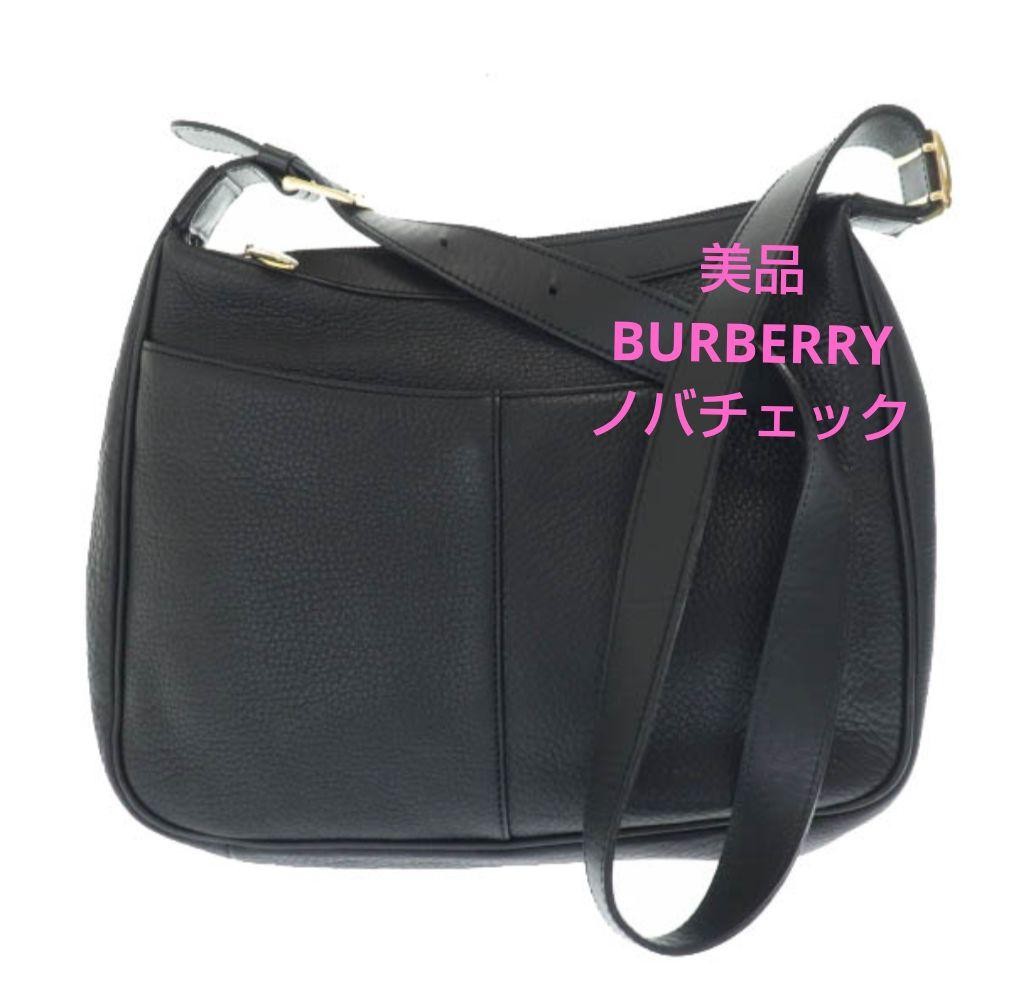 Burberry Nova Check Leather Shoulder Bag Black 11.4×8.7×3.3in Used