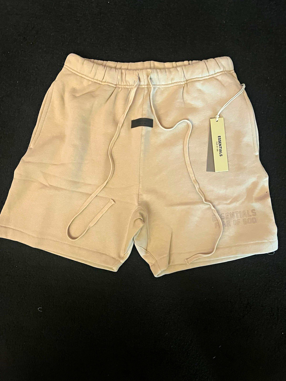 Essentials Men’s Beige Sweat Shorts S Drawstring Elastic Waist Logo