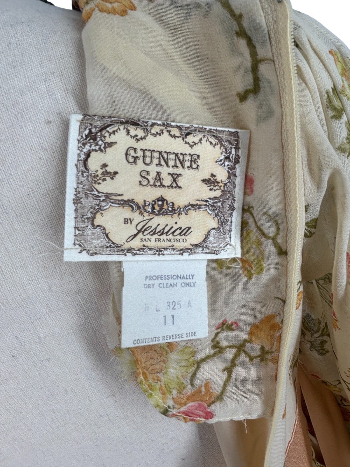 70s Rare Gunne Sax By Jessica Maxi Floral Butterfly Print Angel Kimono Sleeve