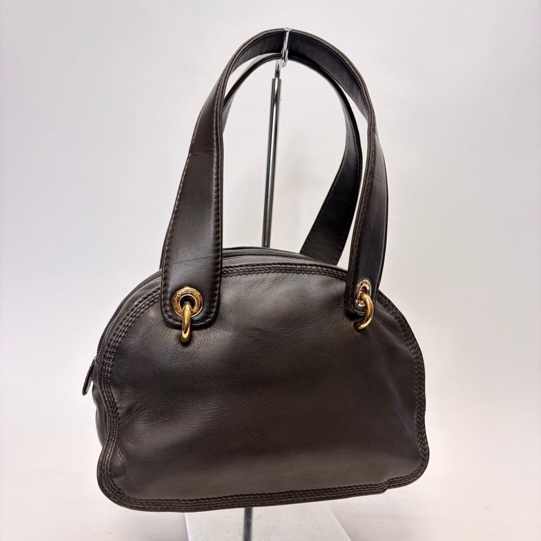 LOEWE Handbag Anagram Nappa Leather Dark Brown Vintage Authentic From Japan
