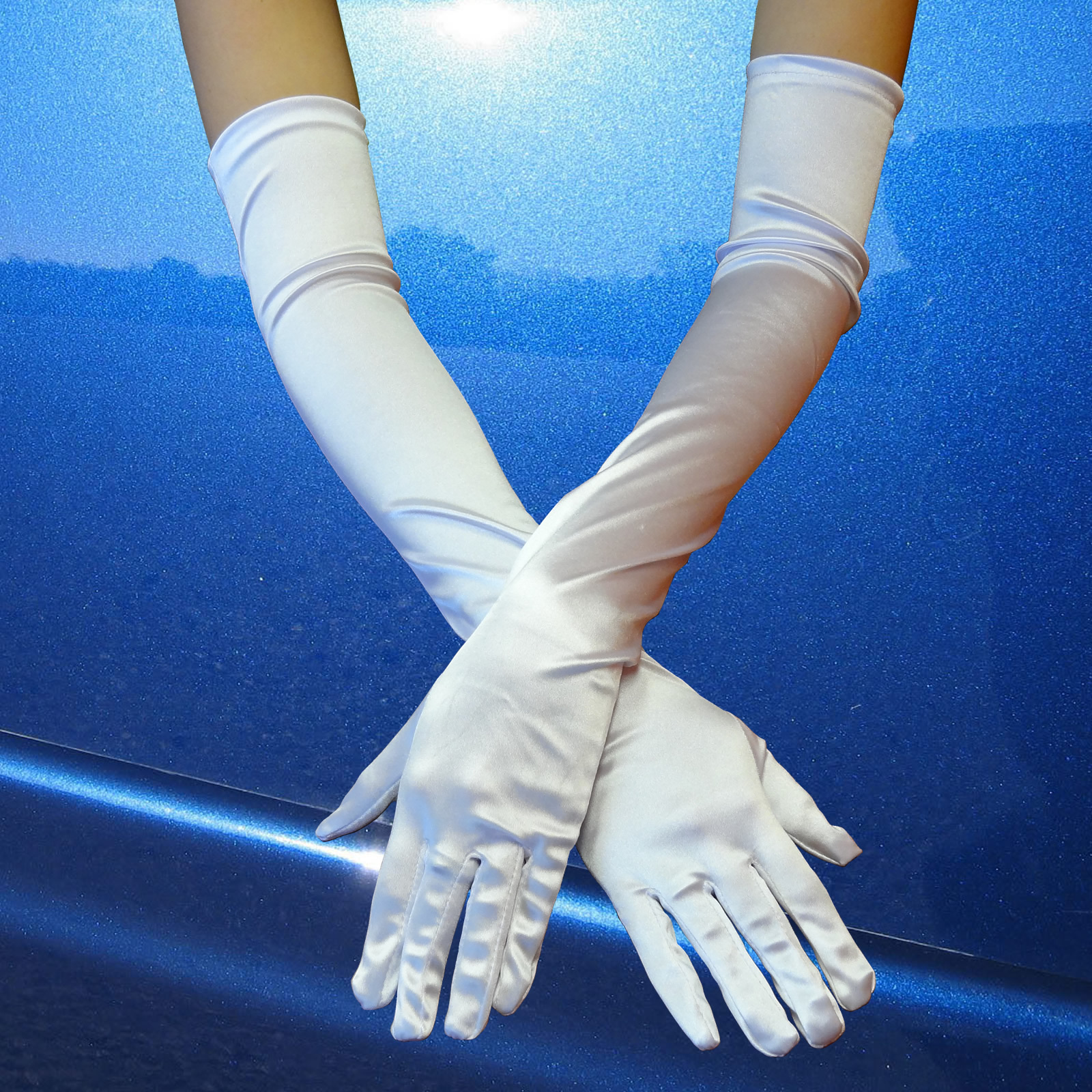 23″ WHITE LONG STRETCH SATIN BRIDAL WEDDING PROM PARTY GLOVES SEXY COSTUME OPERA