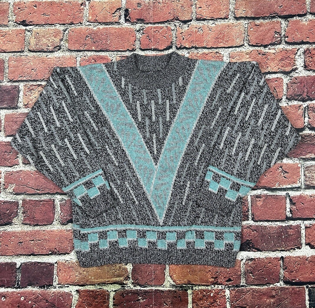 Vintage Forum Wool Blend Sweater Geometric Mock Neck Italy Men’s Small 80s