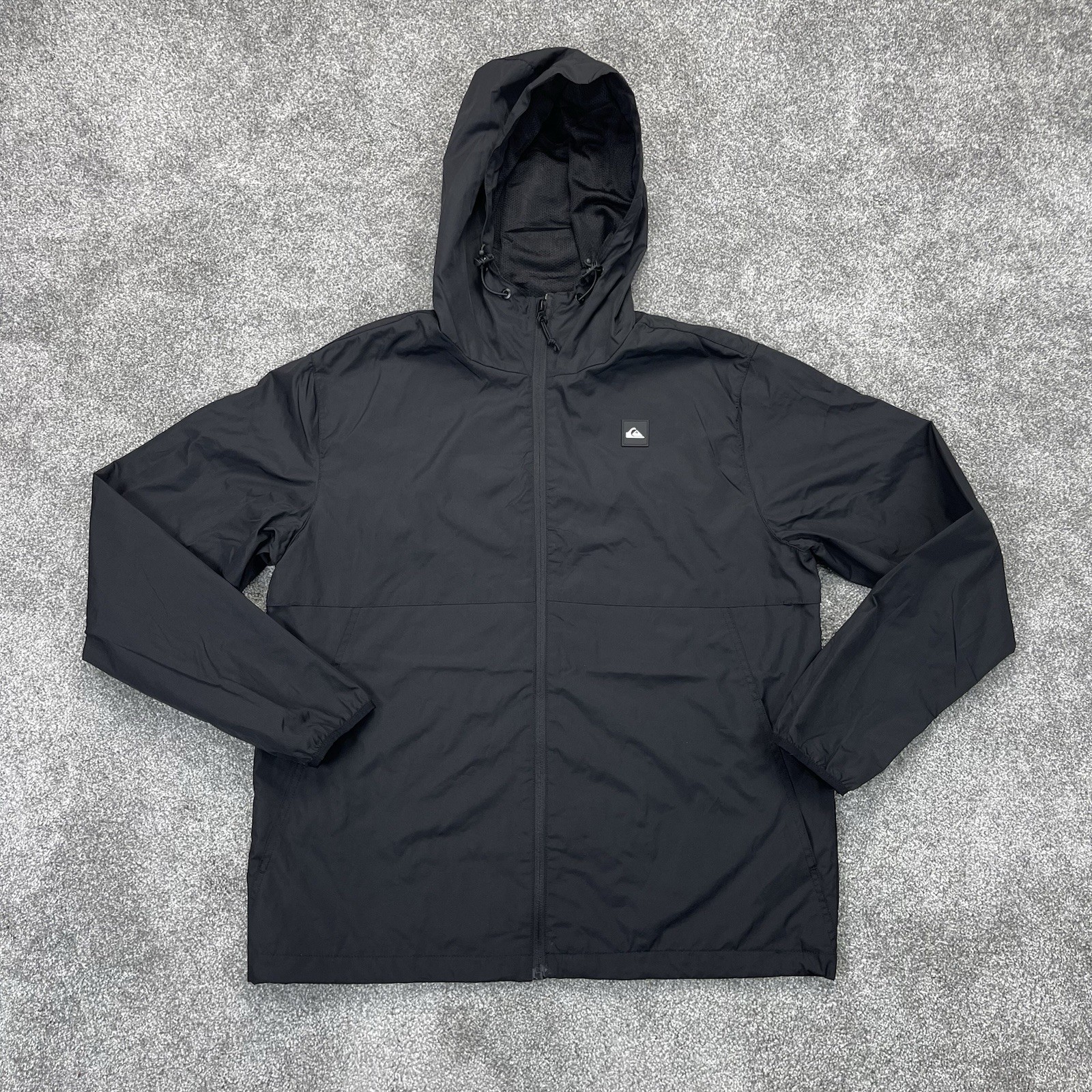 Quiksilver Windbreaker Jacket Mens Large Hooded Full Zip Logo Mesh Lined Pockets