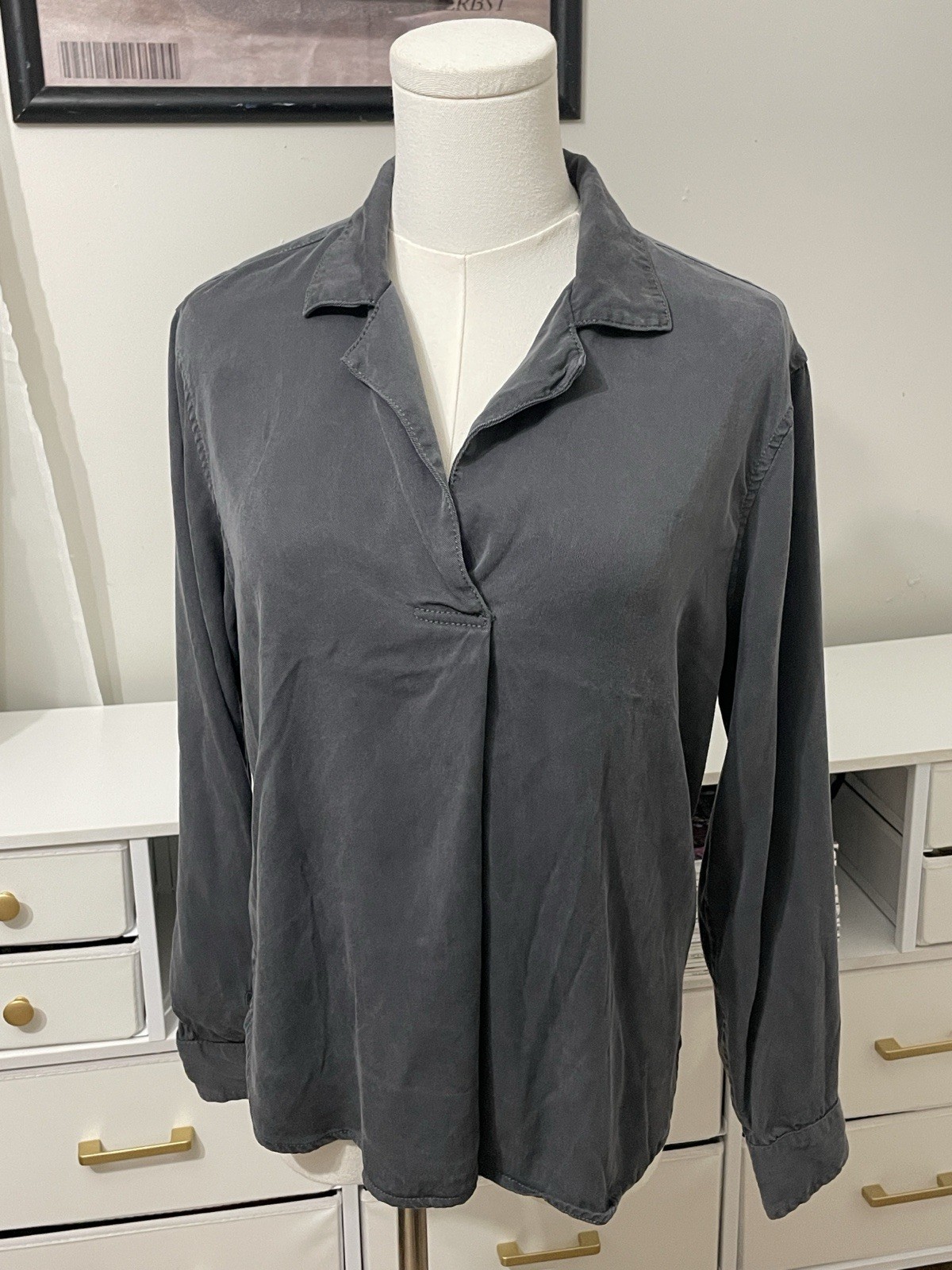 Gap Longsleeve Gray Collard Blouse Size Medium