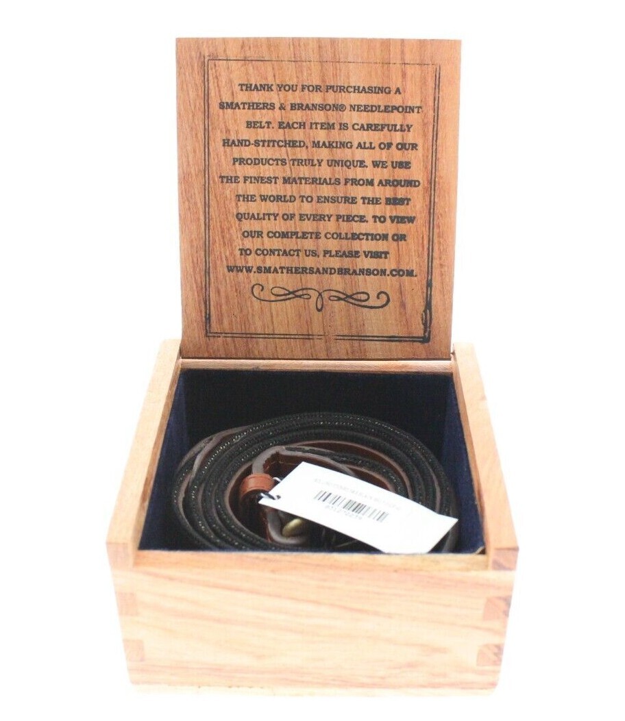 NEW IN BOX! SMATHERS & BRANSON ROLLING STONES Men’s 42 Needlepoint Leather Belt