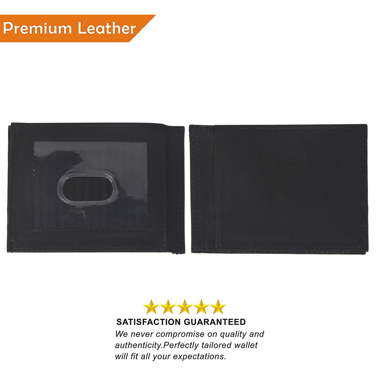 Leatherboss Genuine Leather Outside ID Slot Credit Card Men Bifold Wallet, Black