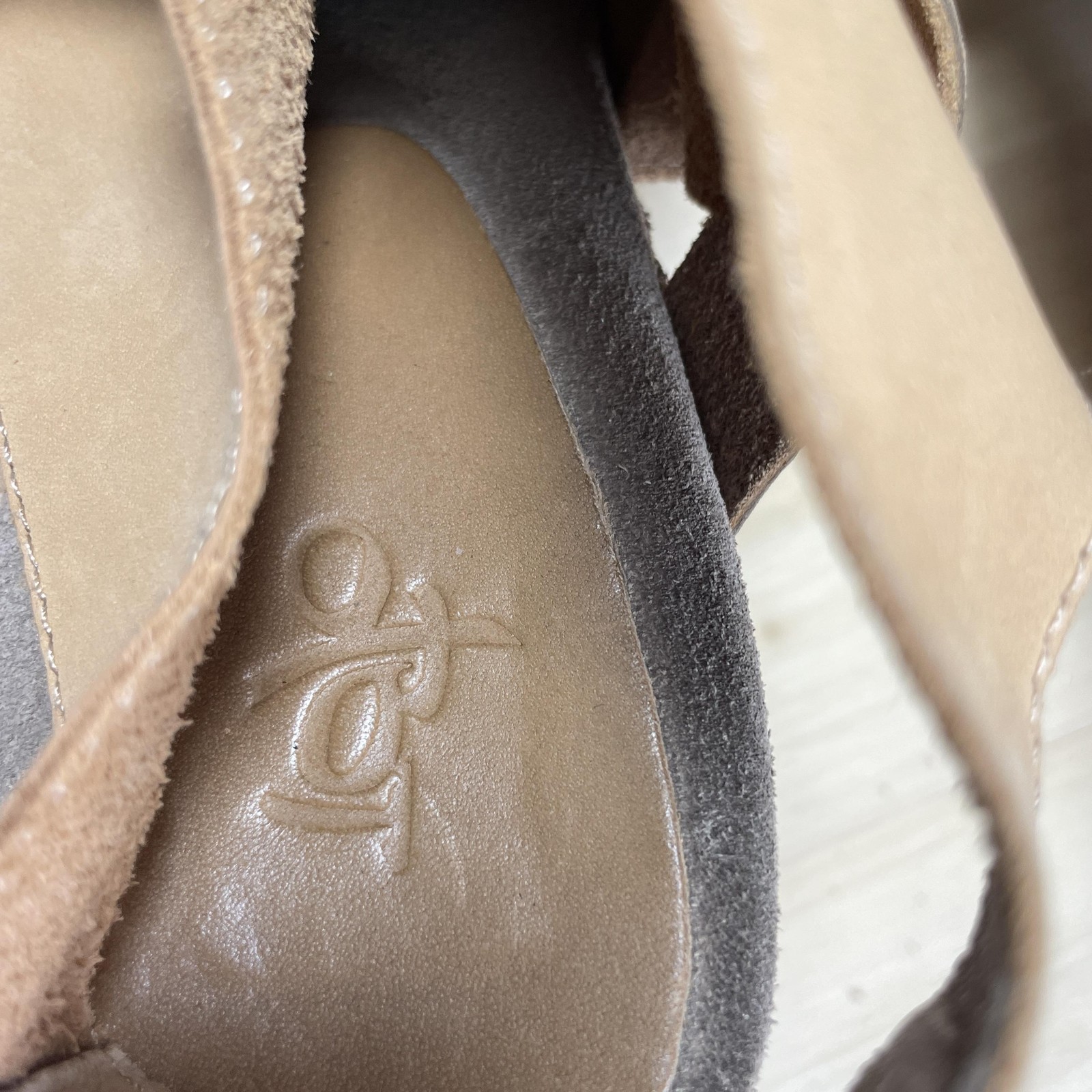 OTBT Strappy Leather Heel ESTIMATED Womens Sz 10?? Beige Tan Lt Brown Wrap