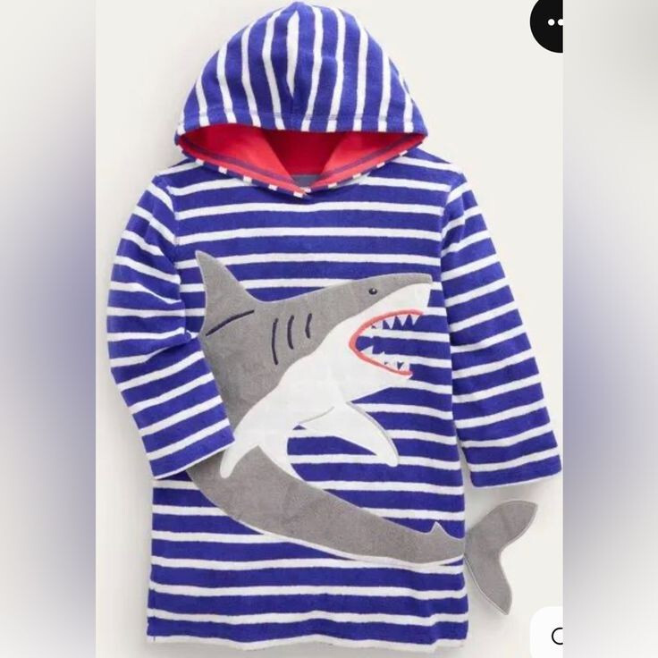NWT/NWOT Mini Boden Appliqué Towelling Throw-on Bluing Blue Shark