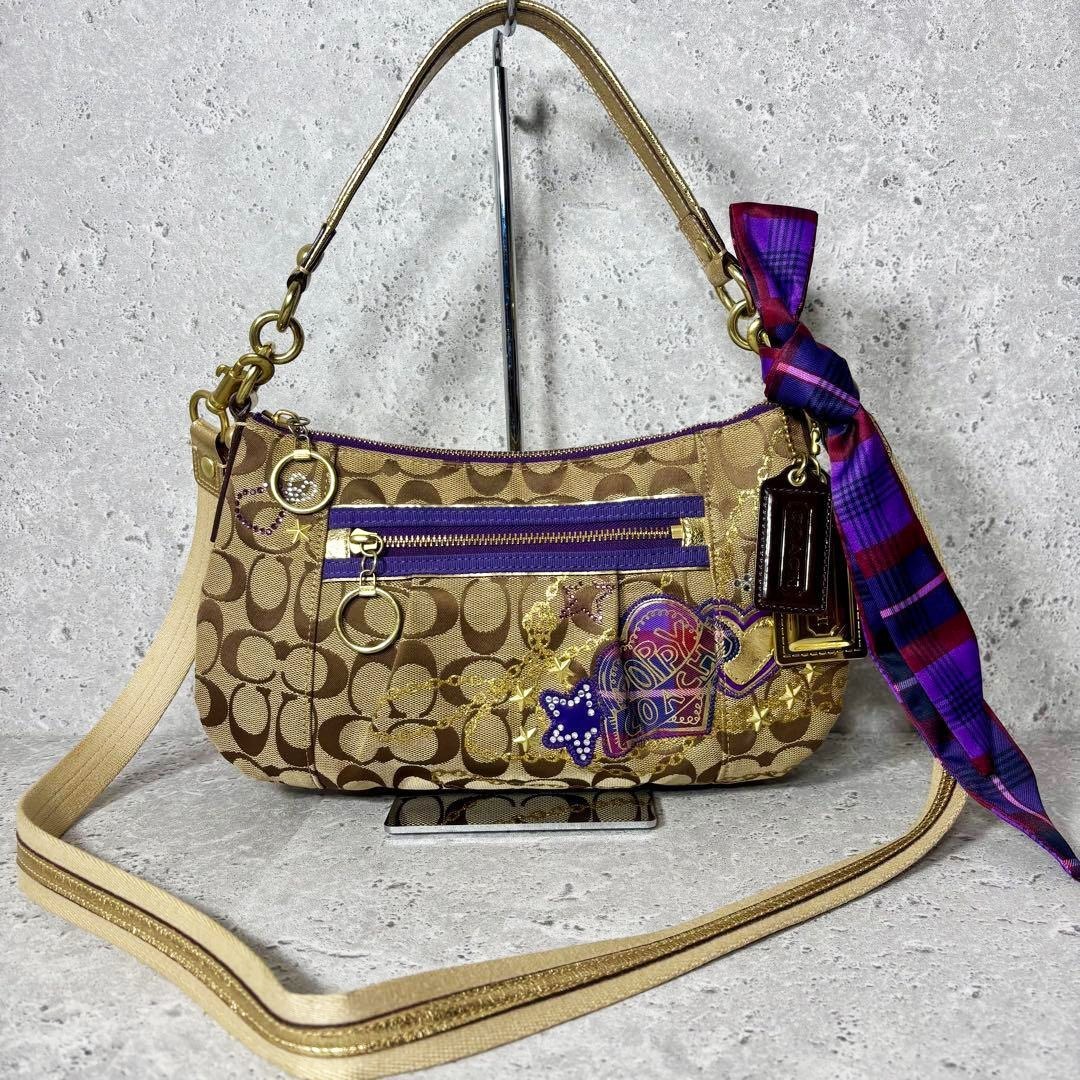 COACH Poppy Signature One Shoulder Bag 2Way Crossbody Charm Y2K Women [LS]
