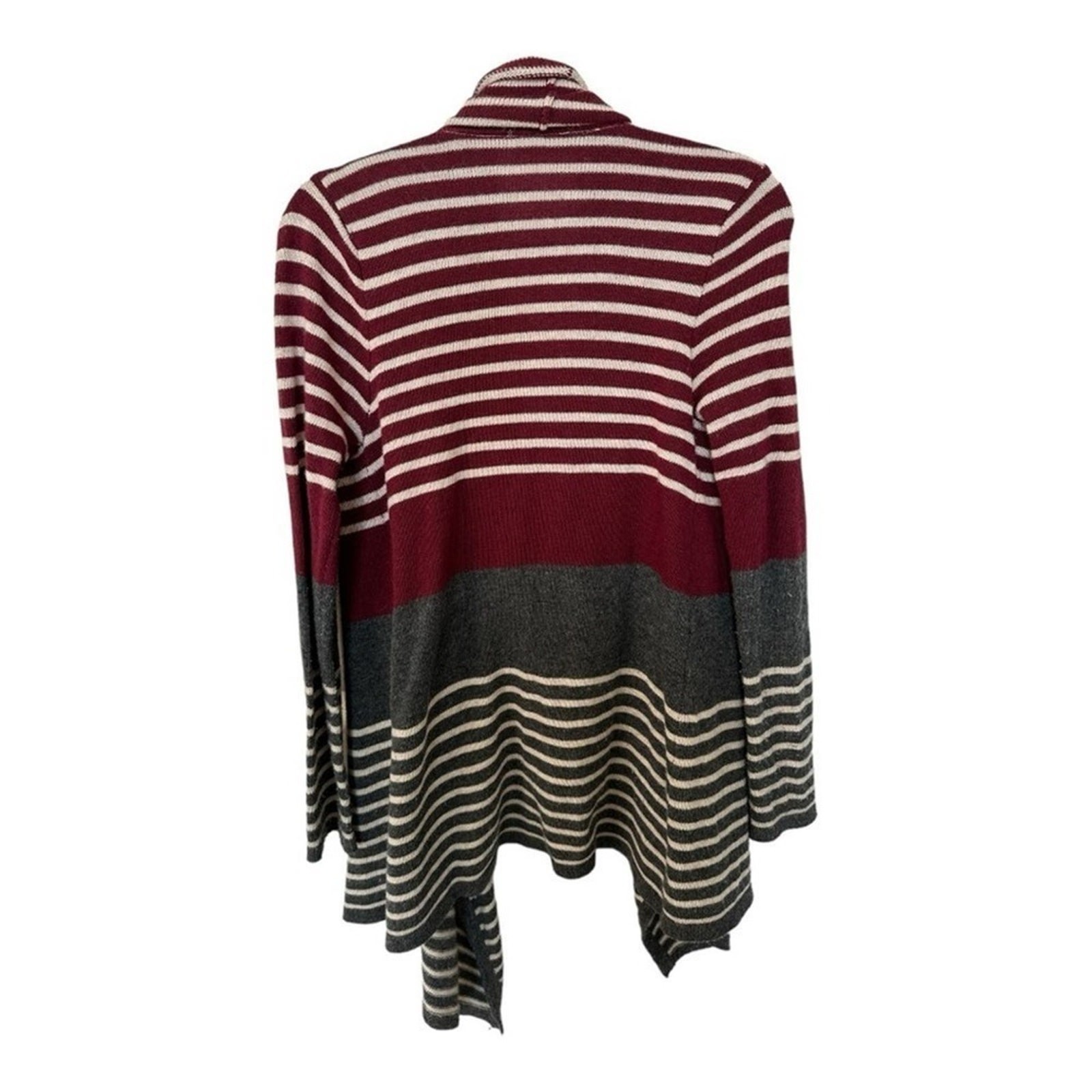 Mystree Red and Gray Cozy Striped Waterfall Open Cardigan – Women’s XSmall