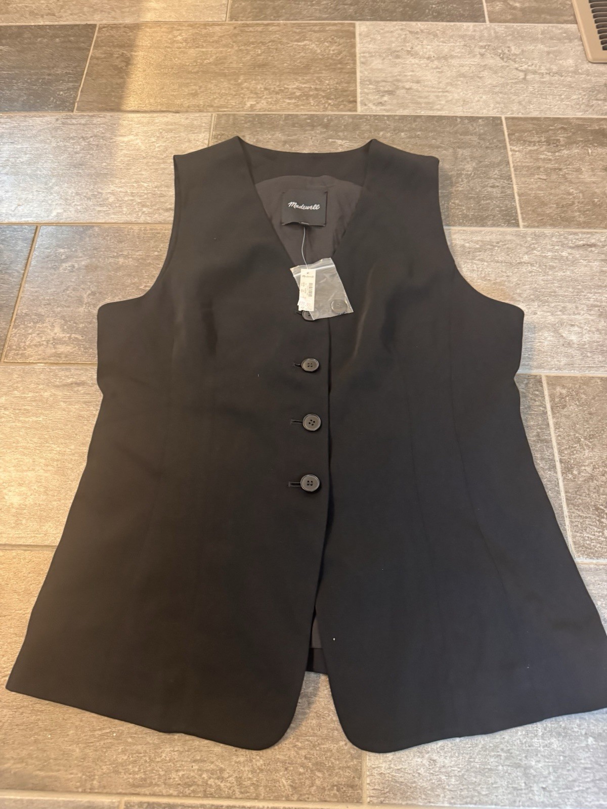 Madewell Classic Black Lined Cutaway Long Vest Womens 14 NEW NWT