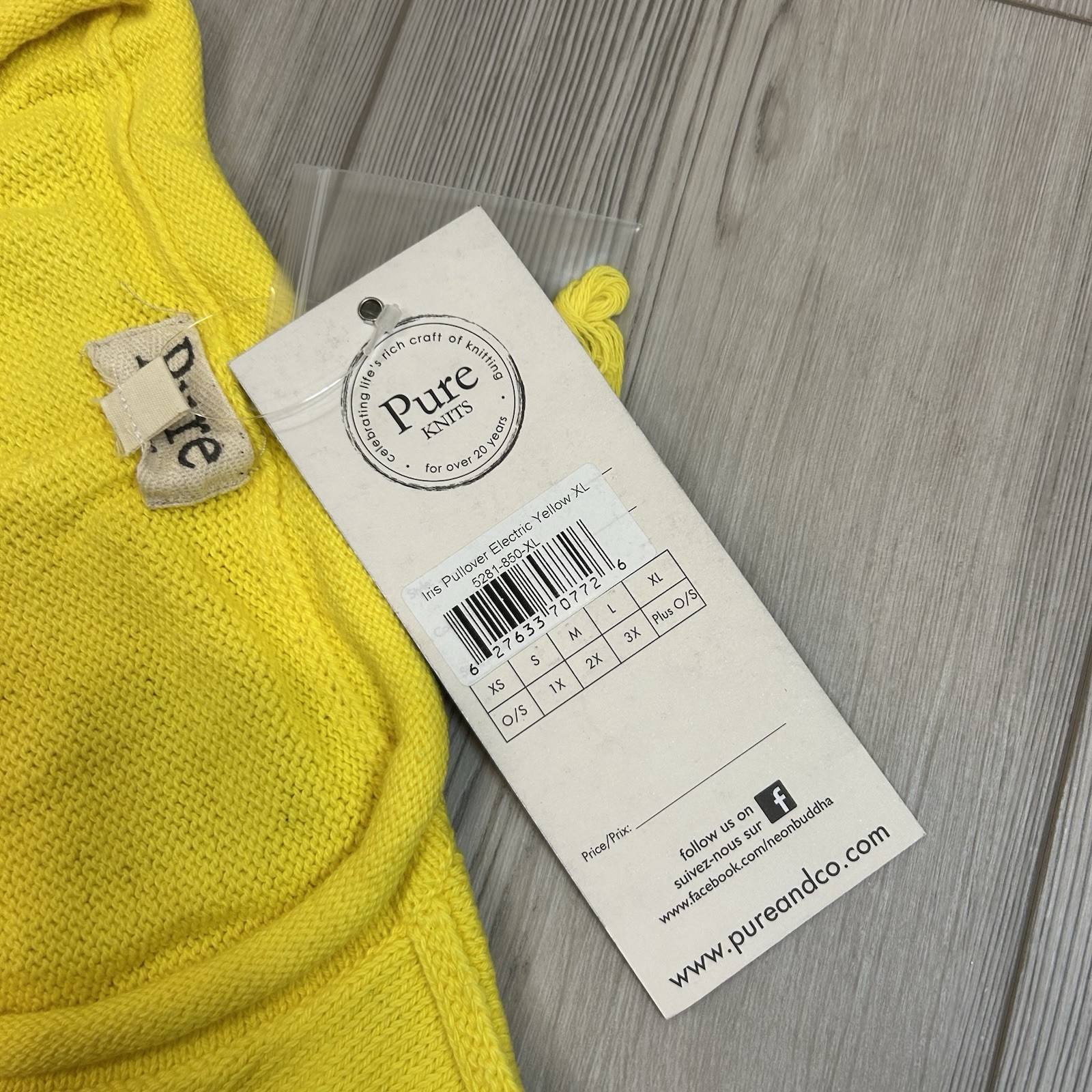 NWT Pure Knits Sweater Women’s XL Electric Yellow Artsy Buttons Iris Pullover