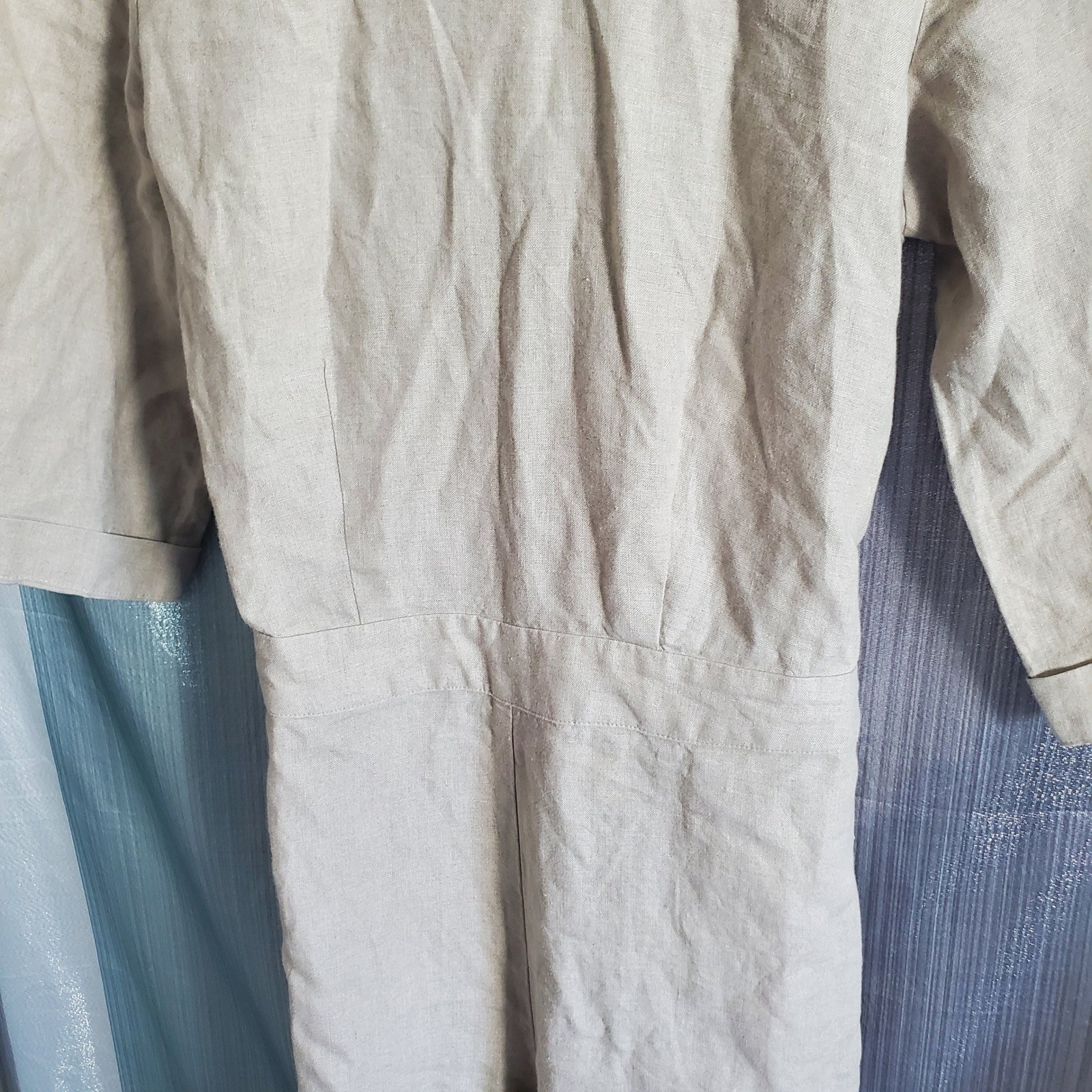 Cloth & Hide Beige 100% Linen Tie Back Cutout Wide Leg Jumpsuit Womens Size 8