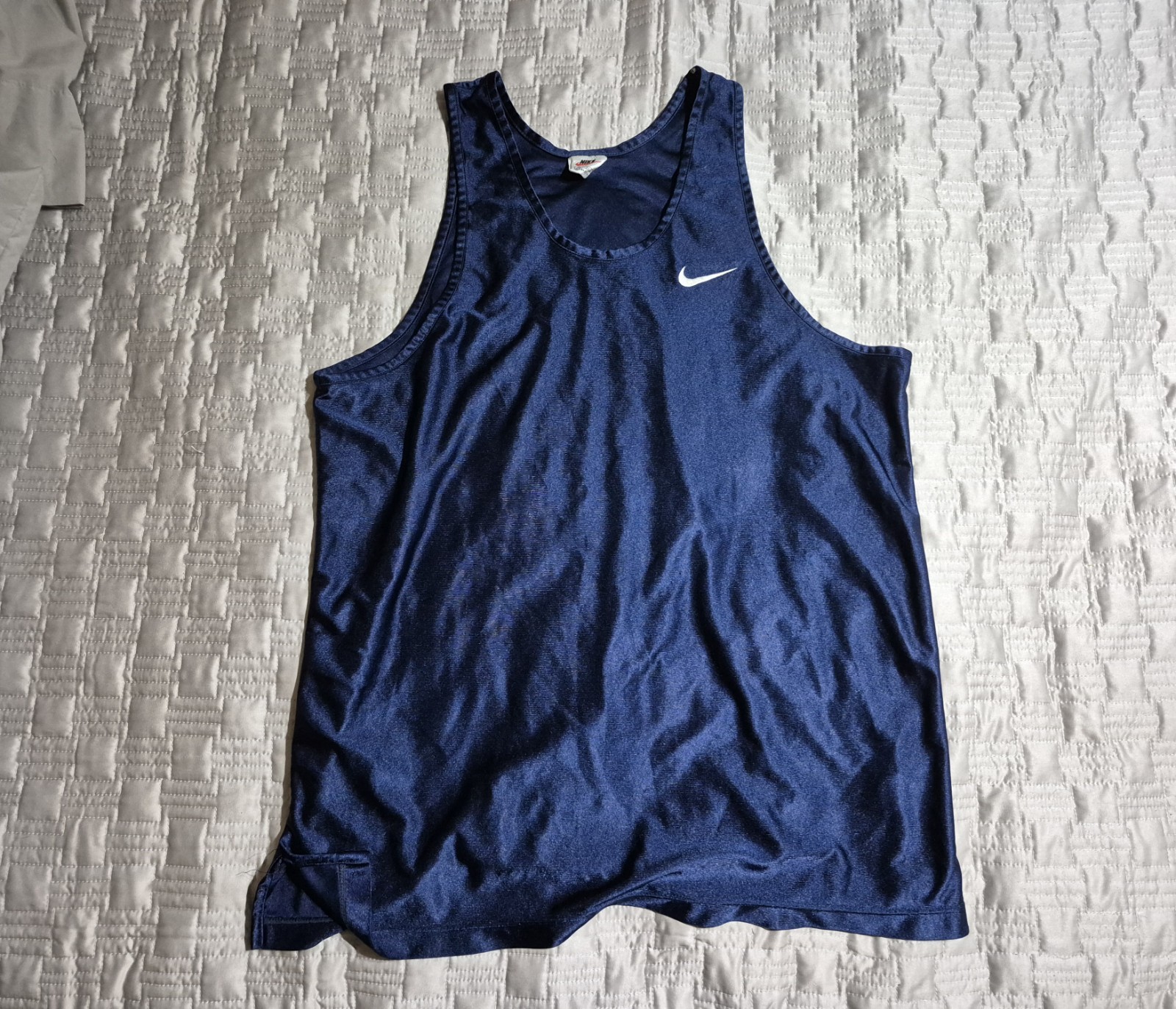 Vintage 90s Nike Basketball Jersey Tank Top XL Satin Navy Blue Silky Shiny