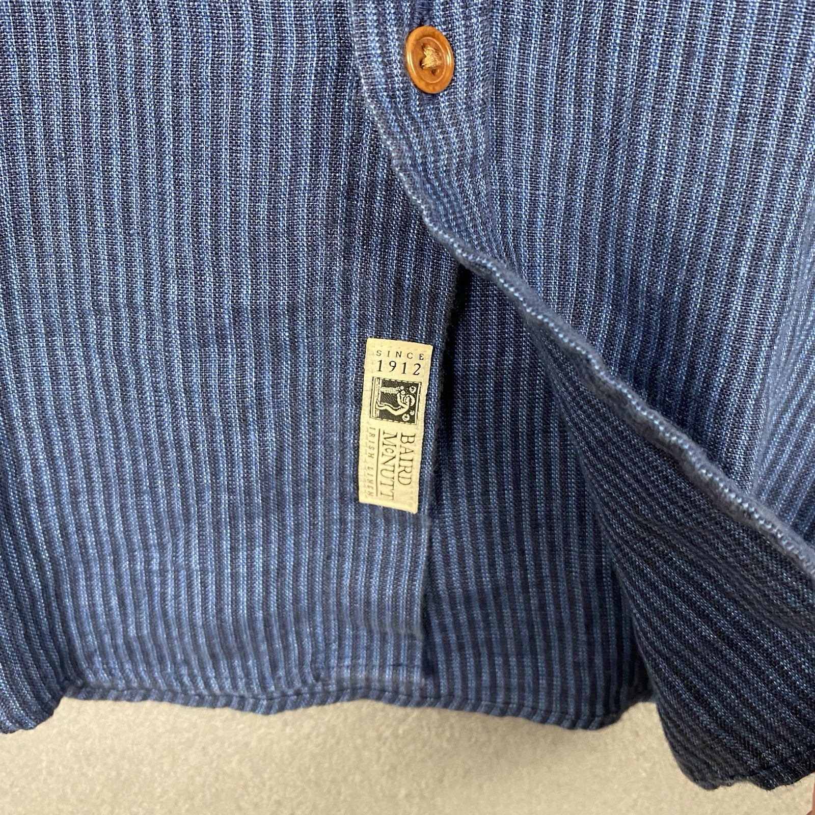 J Crew Shirt Mens Medium Baird McNutt Irish Linen Band Collar Long Sleeve Navy