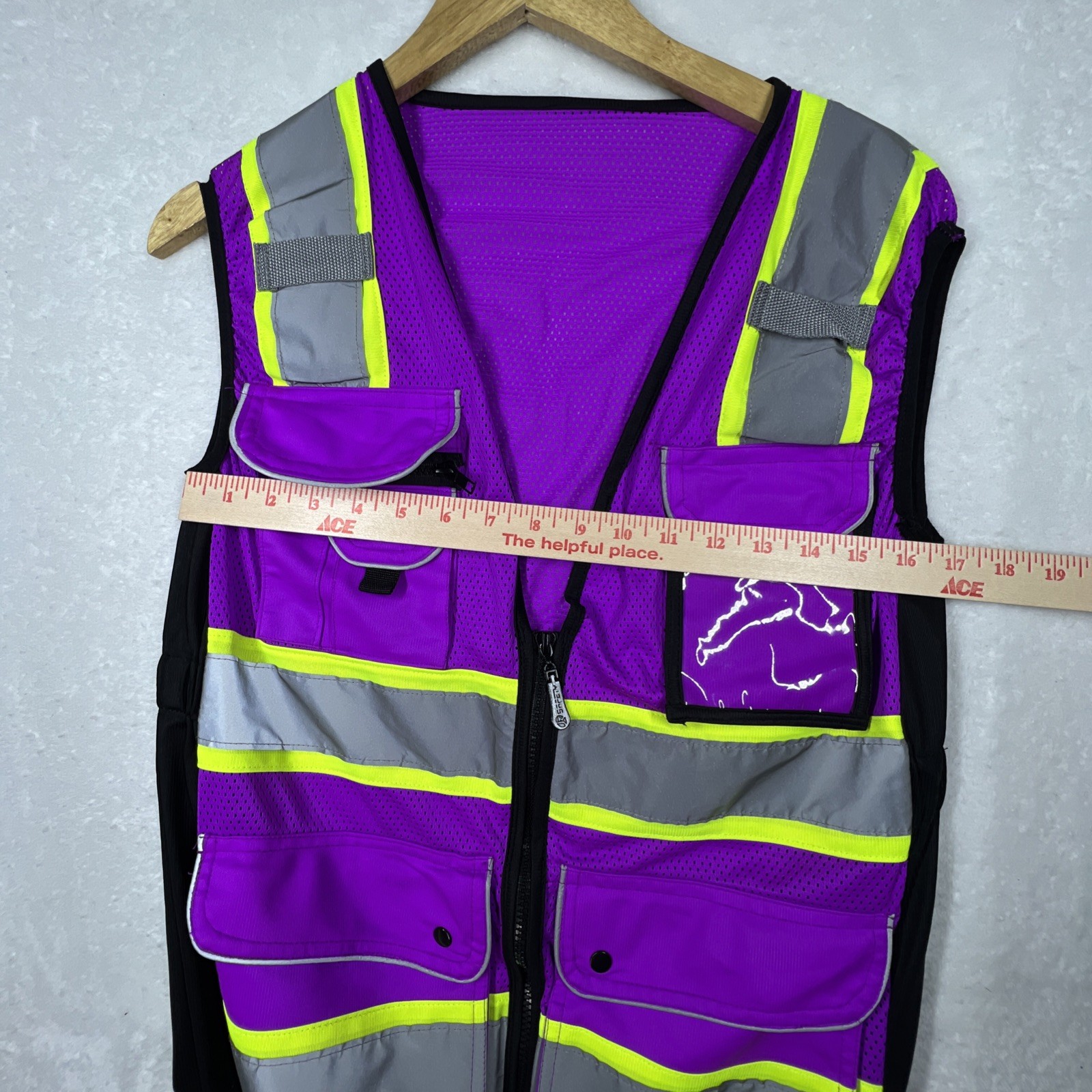TuGlow Unisex Purple Yellow Zipper Pockets Sleeveless Reflective Vest Size M