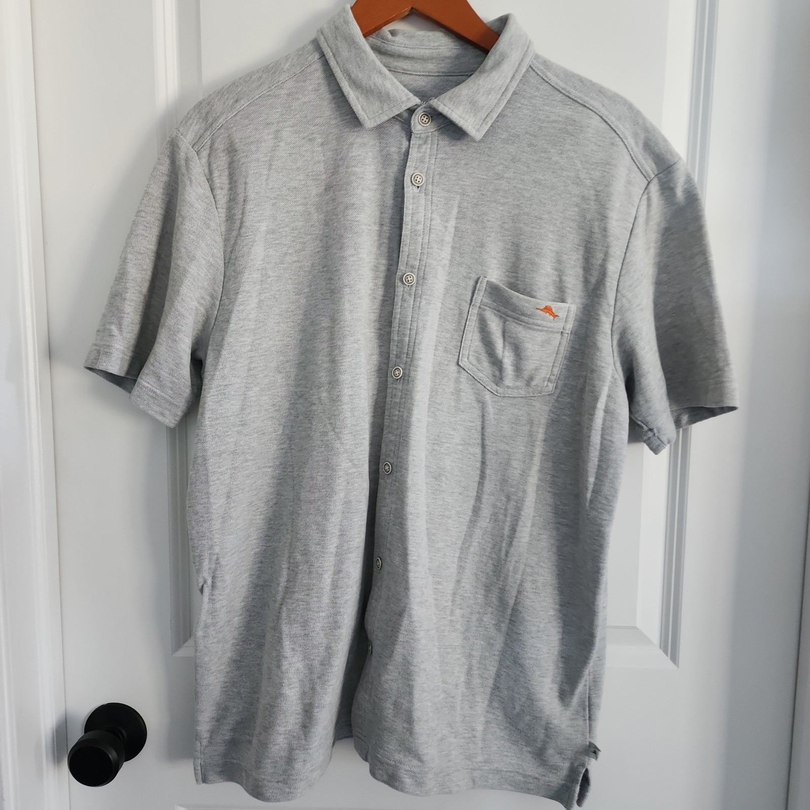 Tommy Bahama Islandzone Supima Polo Shirt Mens L Gray Short Sleeve Button Up