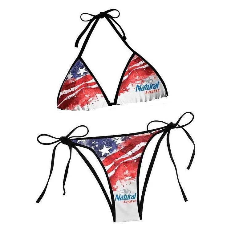 Natural Light Beer US Flag Print String Bikini Hot Beach Summer All Size XS-5XL