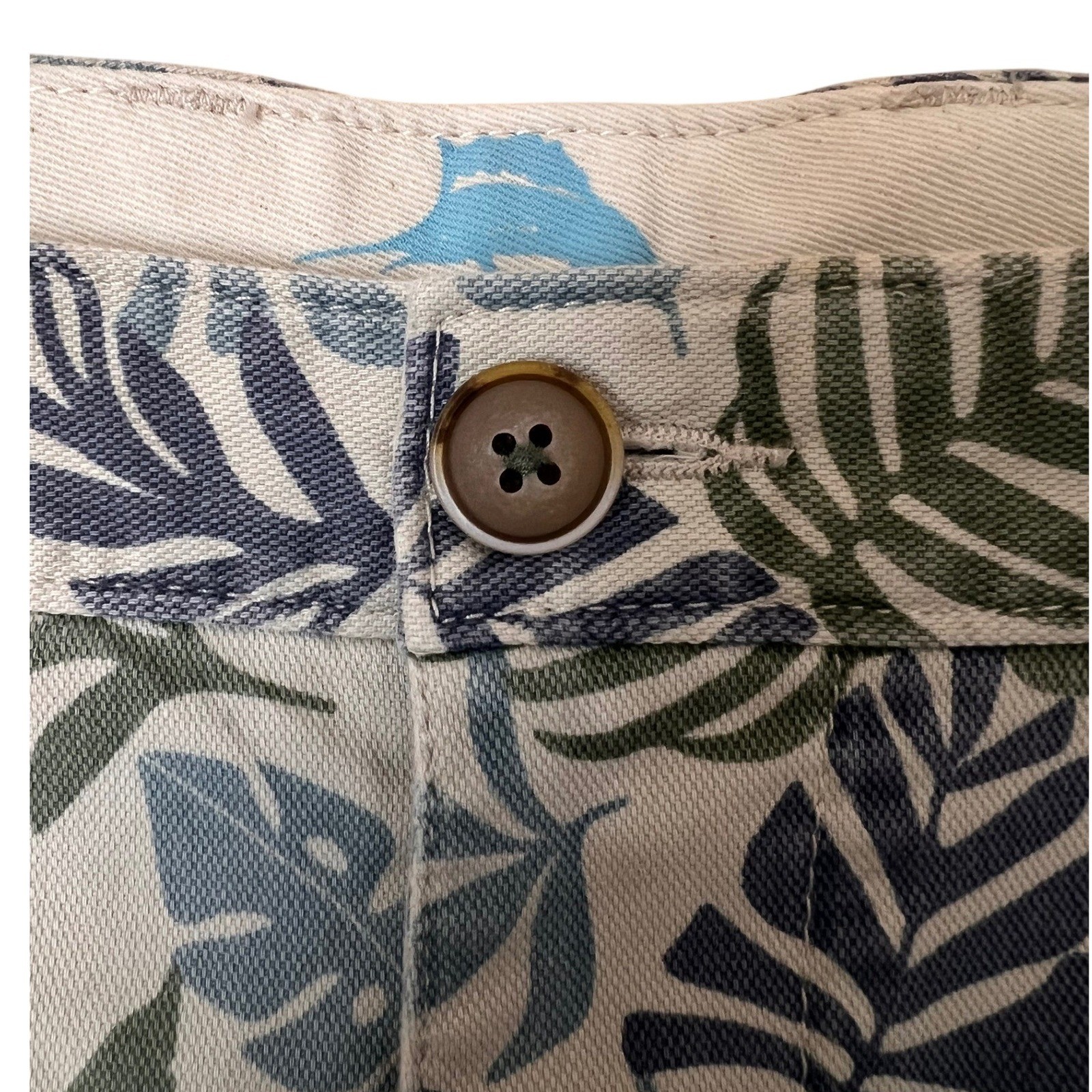 Tommy Bahama Mens 40 Tropical Leaf Print Cargo Shorts Blue Green Cotton Stretch