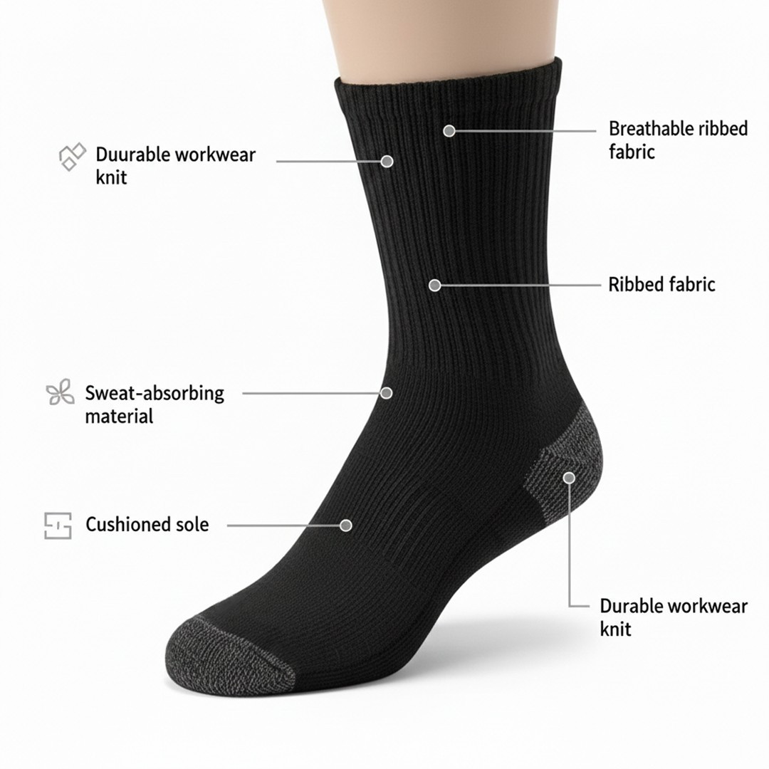 5 Pairs Mens Heavy Duty Crew Work Socks Moisture-Wicking Reinforced Size 10-13