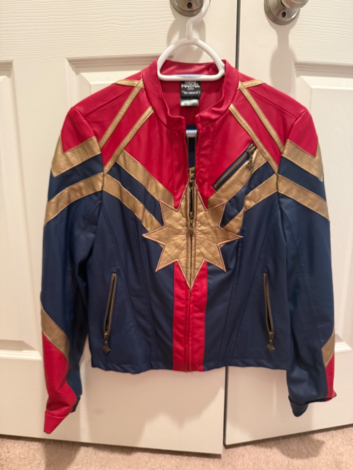 Captain Marvel Faux Leather Jacket Womens Small Superhero Avengers Cosplay