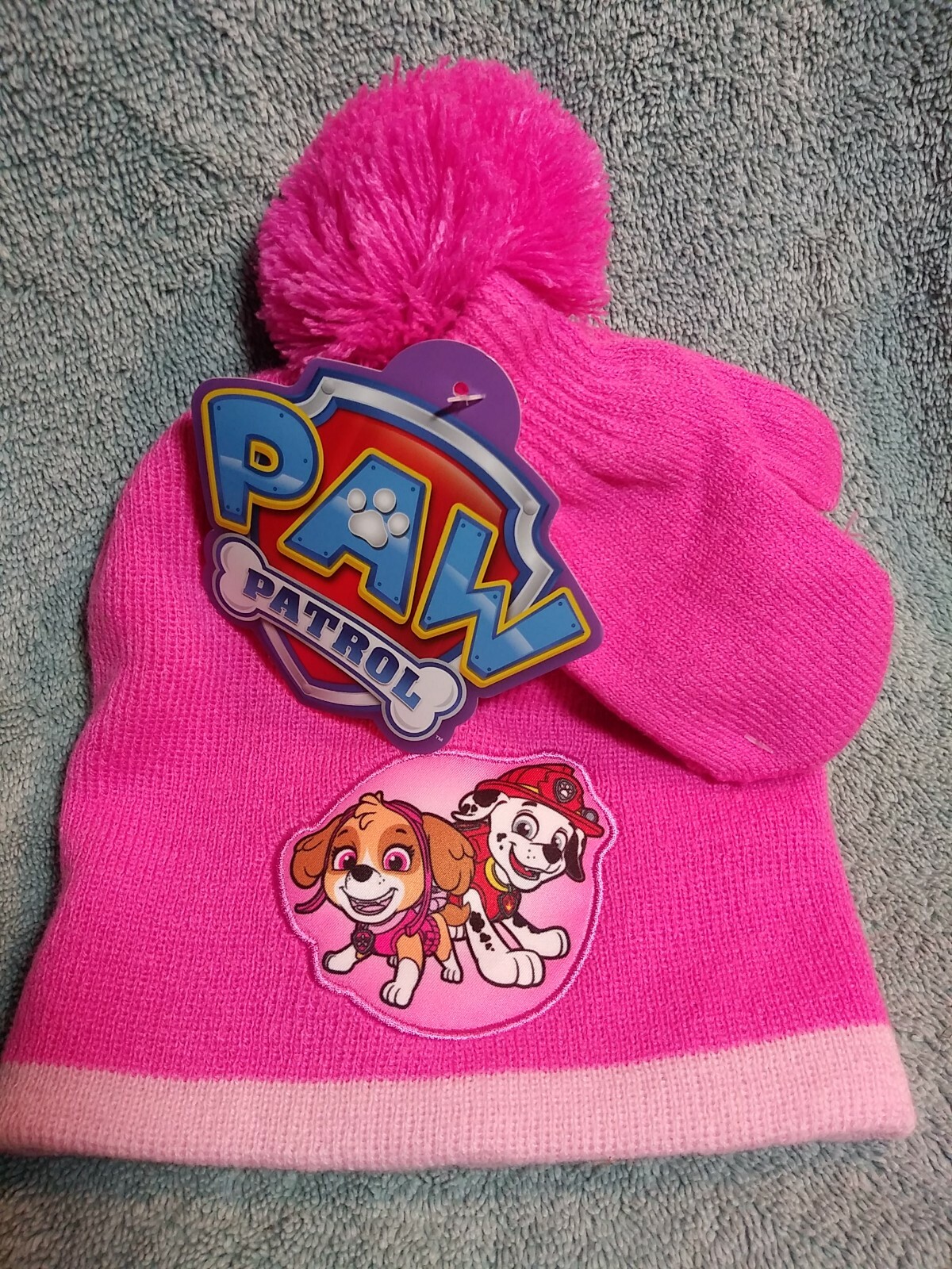 NICKELODEON KNIT HAT AND MITTEN SET HOT PINK ONE SIZE NEW Paw Patrol Small Kids