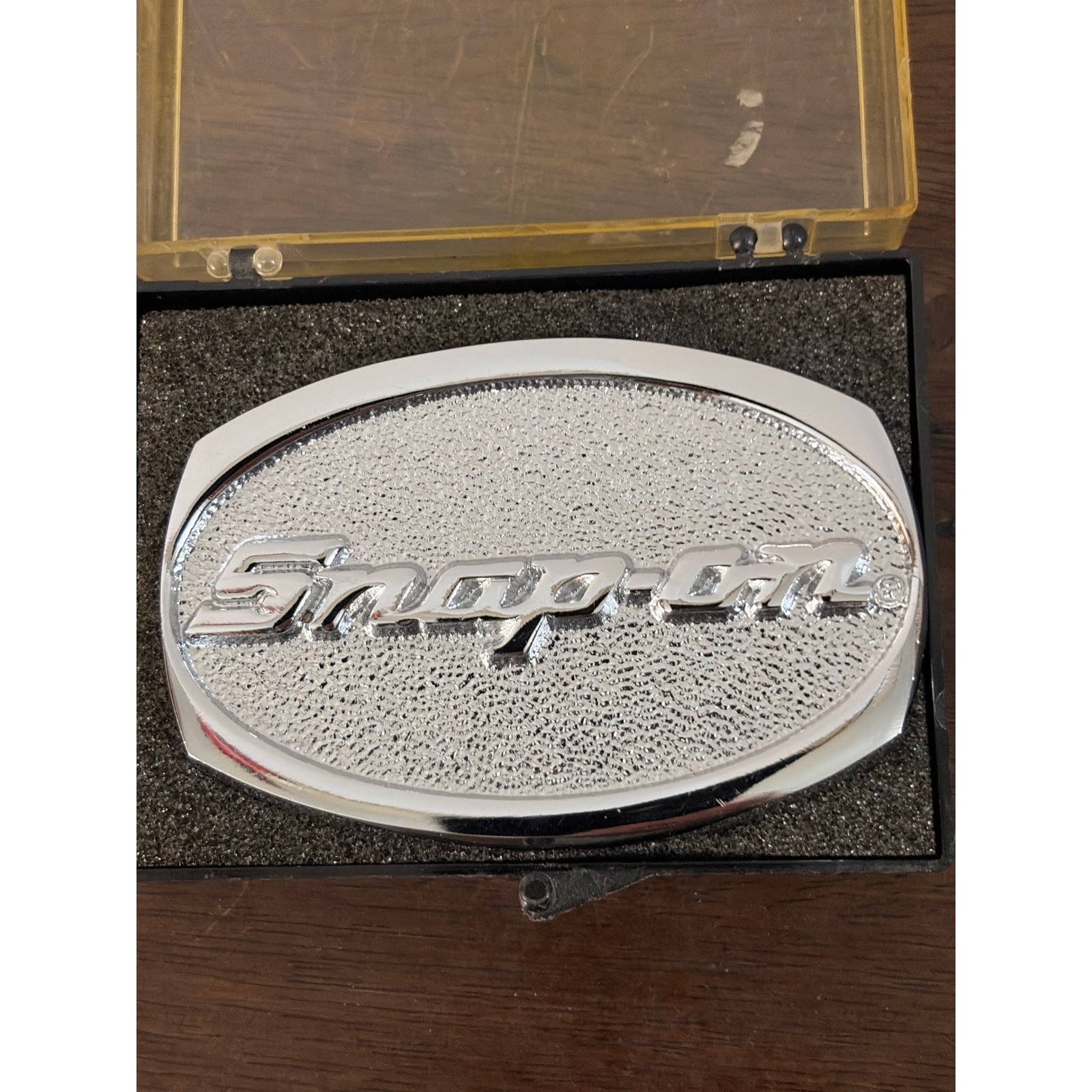 Snap-on Tools Belt Buckle Chrome on Solid Brass Oval Script Logo SPP-509 USA